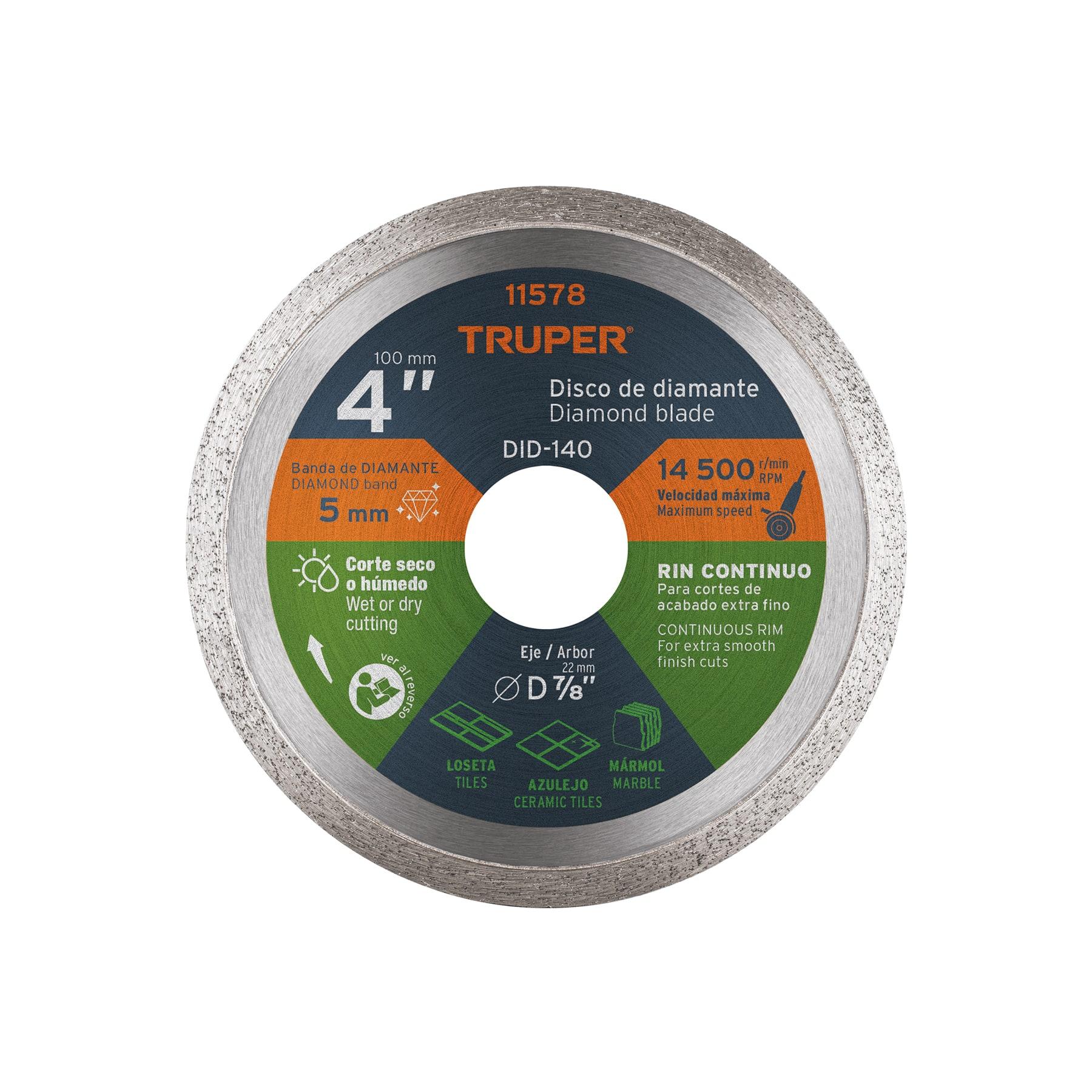 "DISCO DE DIAMANTE DE 4"" X 1.6 MM, RIN CONTINUO, TRUPER"