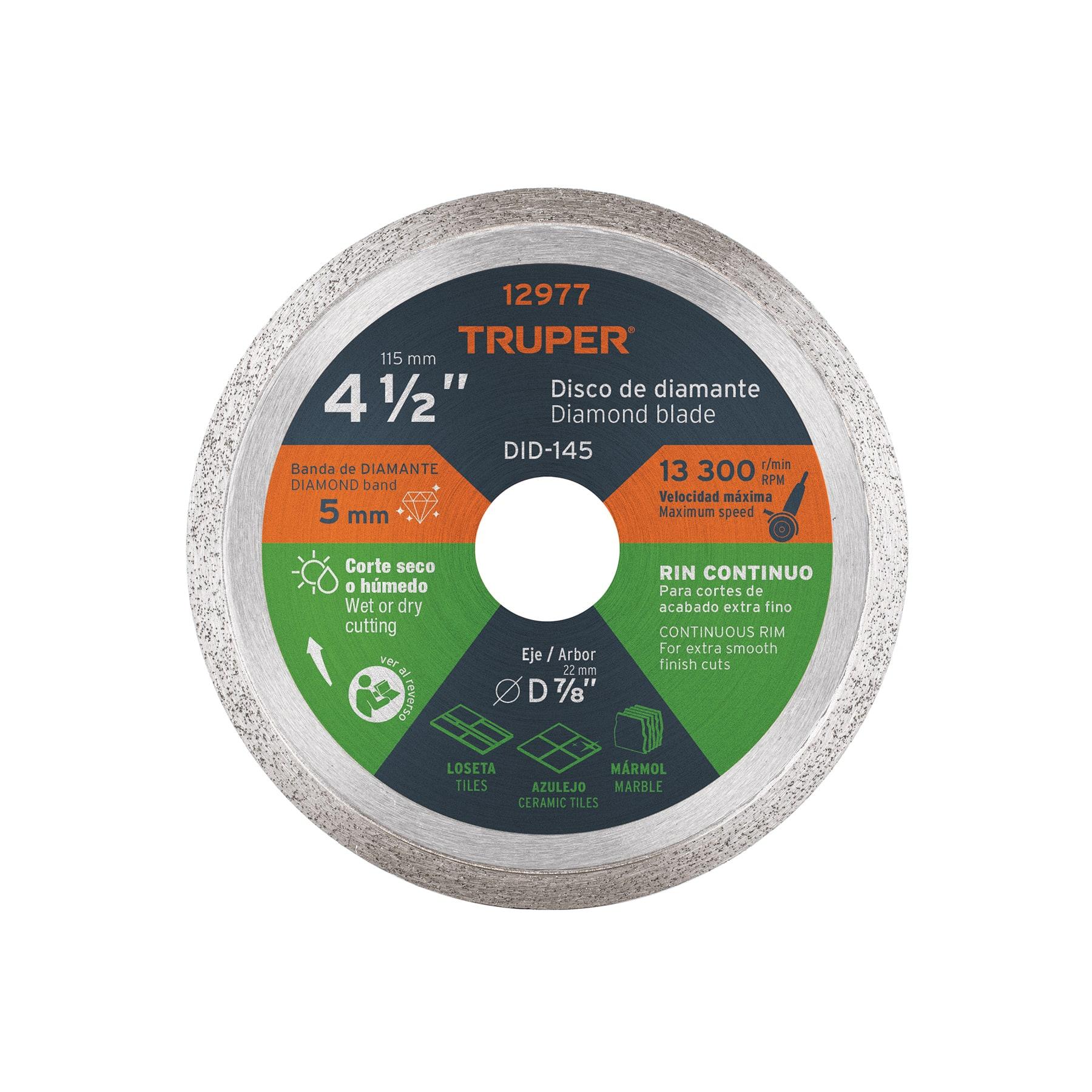 "DISCO DE DIAMANTE DE 4-1/2"" X 1.6 MM, RIN CONTINUO, TRUPER"