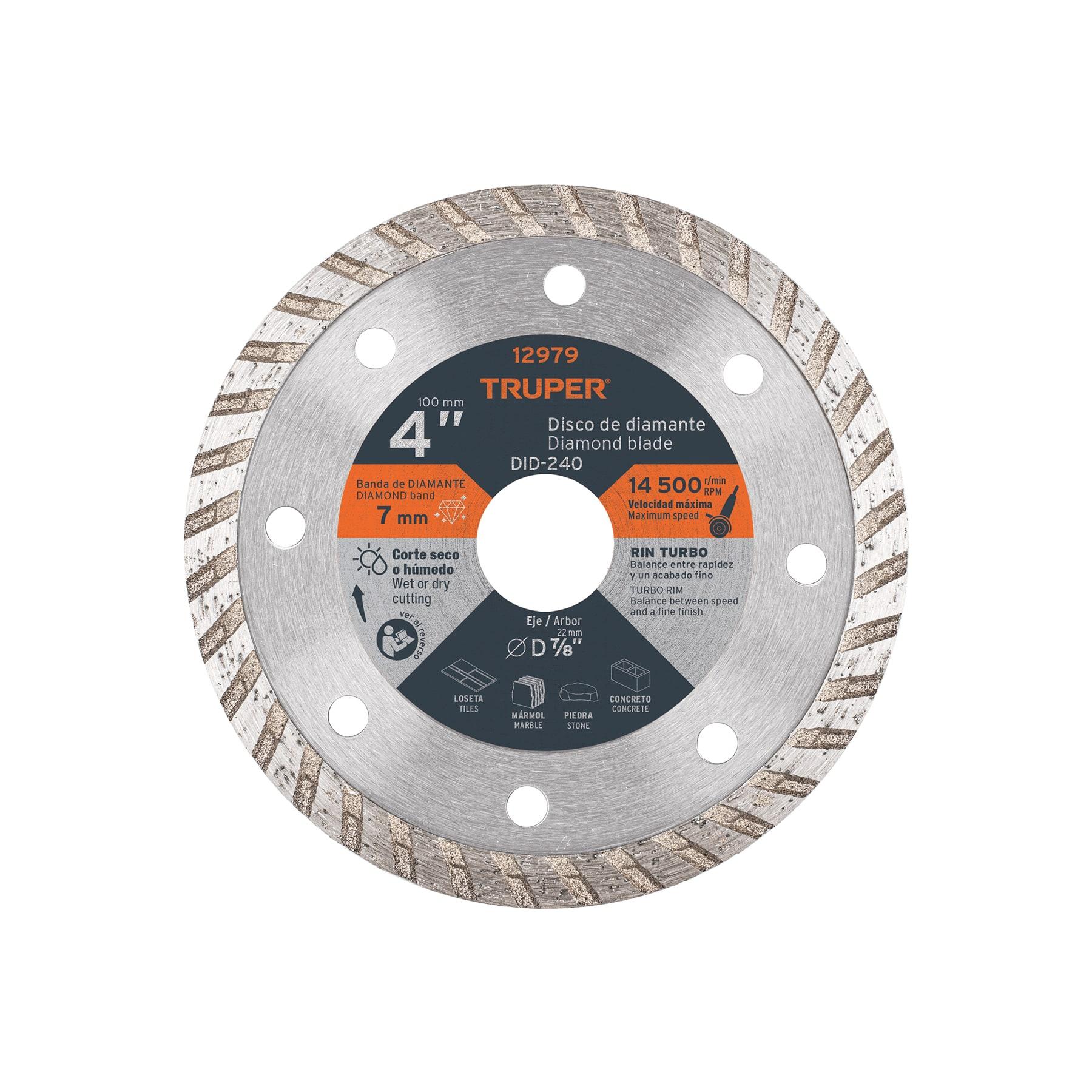 "DISCO DE DIAMANTE DE 4"" X 2.2 MM, RIN TURBO, TRUPER"