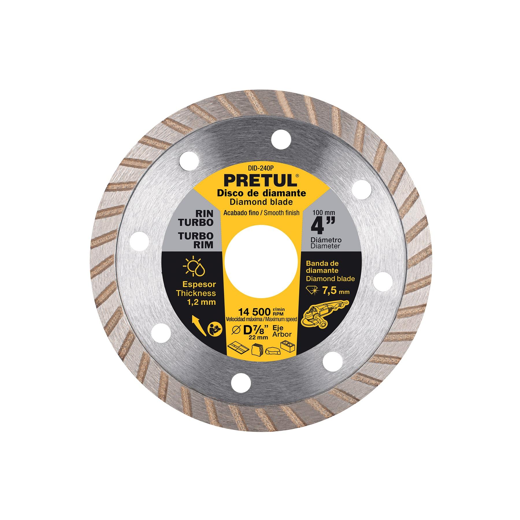 "DISCO DE DIAMANTE DE 4"" X 1.2 MM, RIN TURBO, PRETUL"