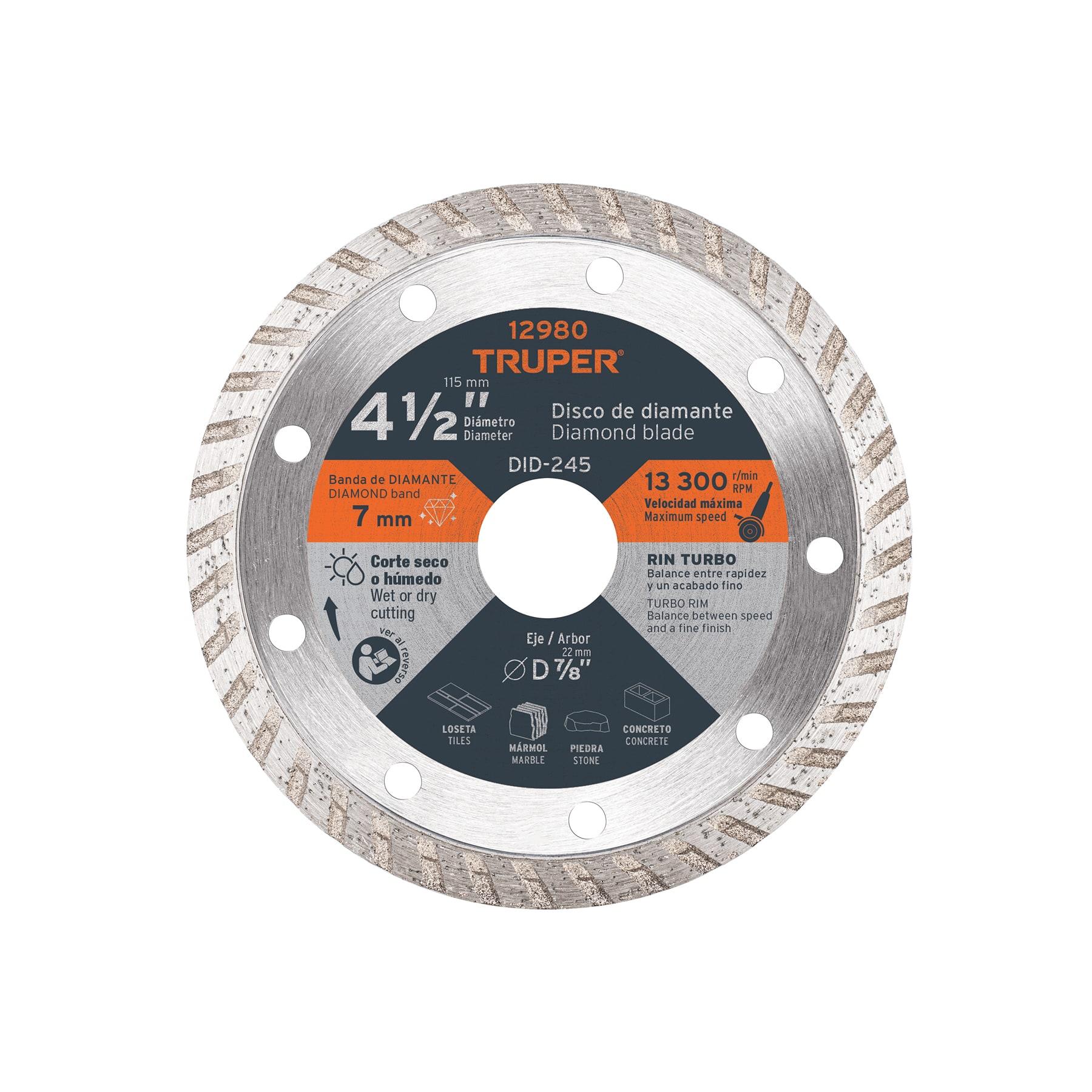 "DISCO DE DIAMANTE DE 4-1/2"" X 2.2 MM, RIN TURBO, TRUPER"