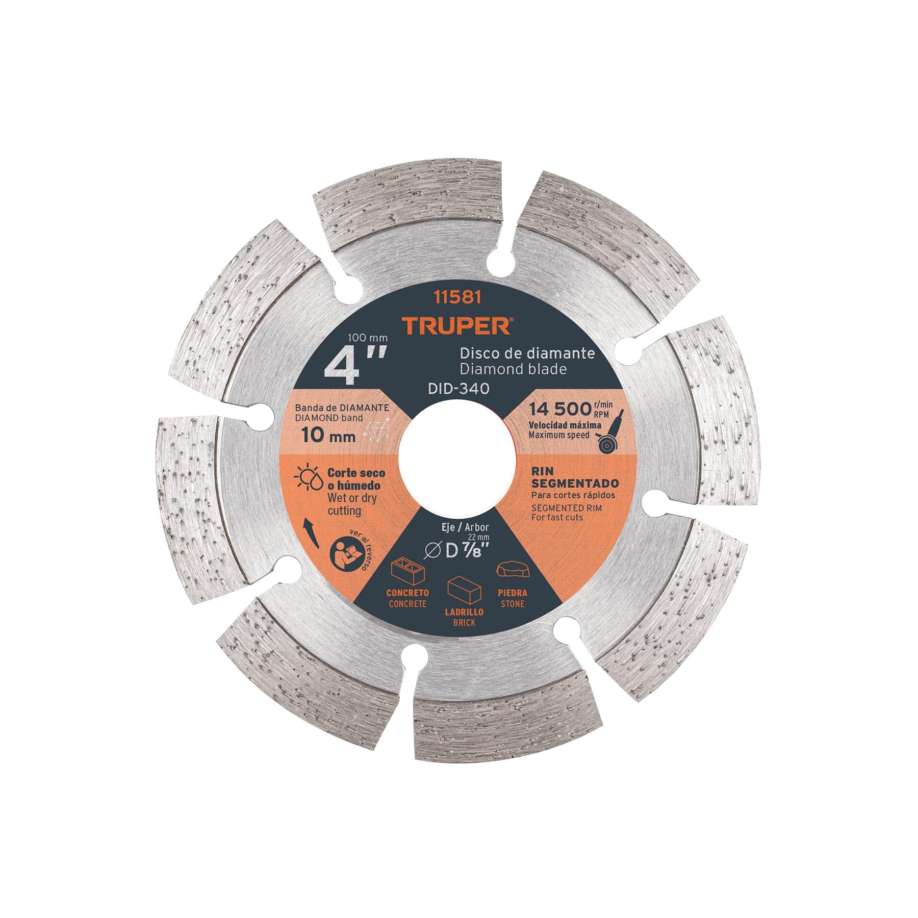 "DISCO DE DIAMANTE DE 4"" X 2.1 MM, RIN SEGMENTADO, TRUPER"
