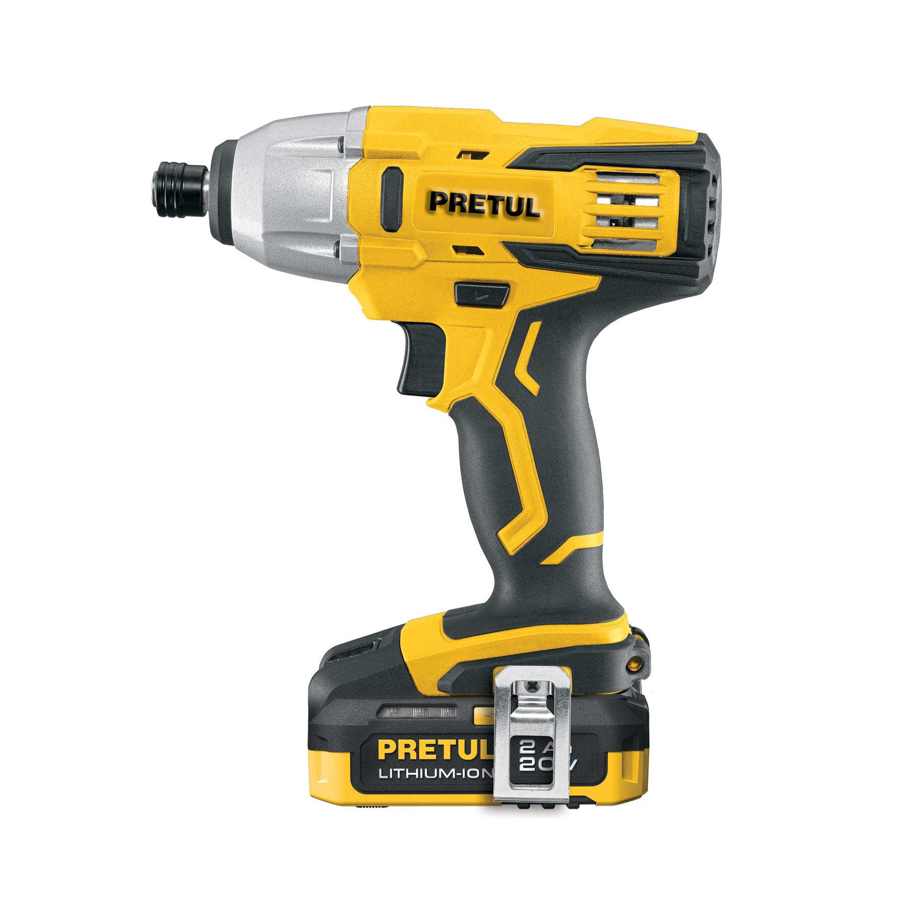 "DESTORNILLADOR DE IMPACTO 1/4"", 20V, 1 BATERÍA 2AH, PRETUL"