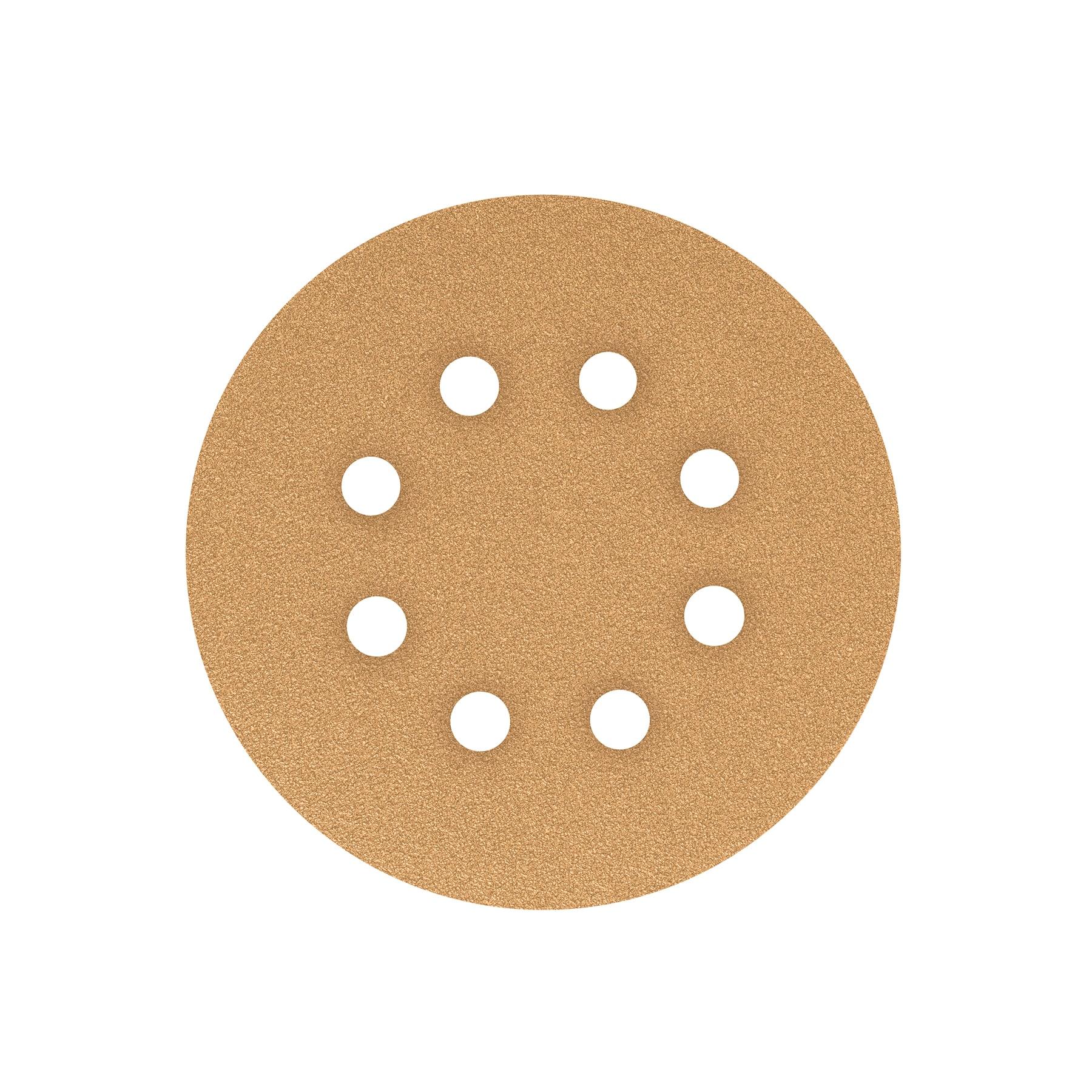 "PAQUETE C/5 DISCOS DE LIJA 5"" GRANO 100, 8 PERFORACIONES"