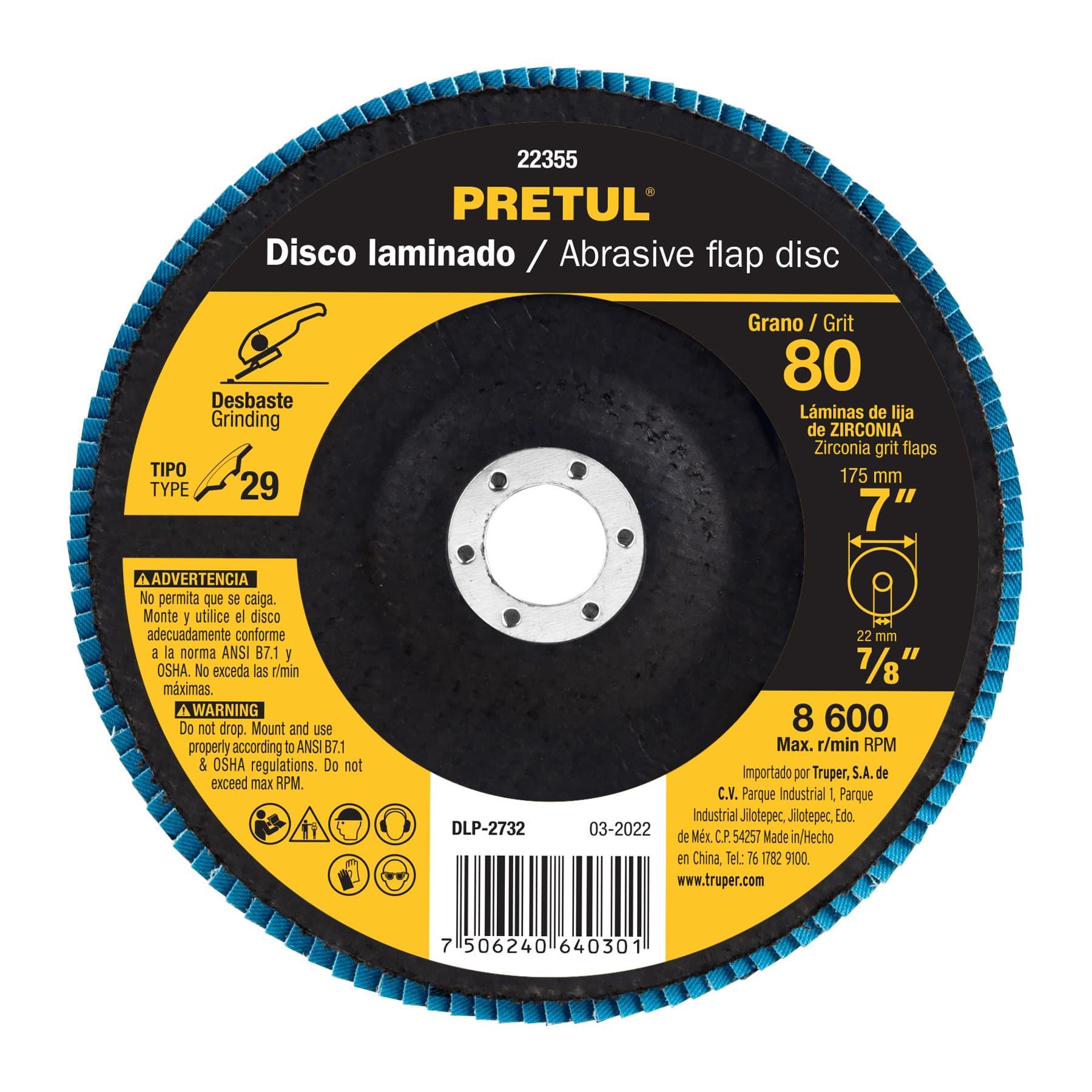 "DISCO LAMINADO 7"", GRANO 80 CENTRO 7/8"", FIBRA, PRETUL"