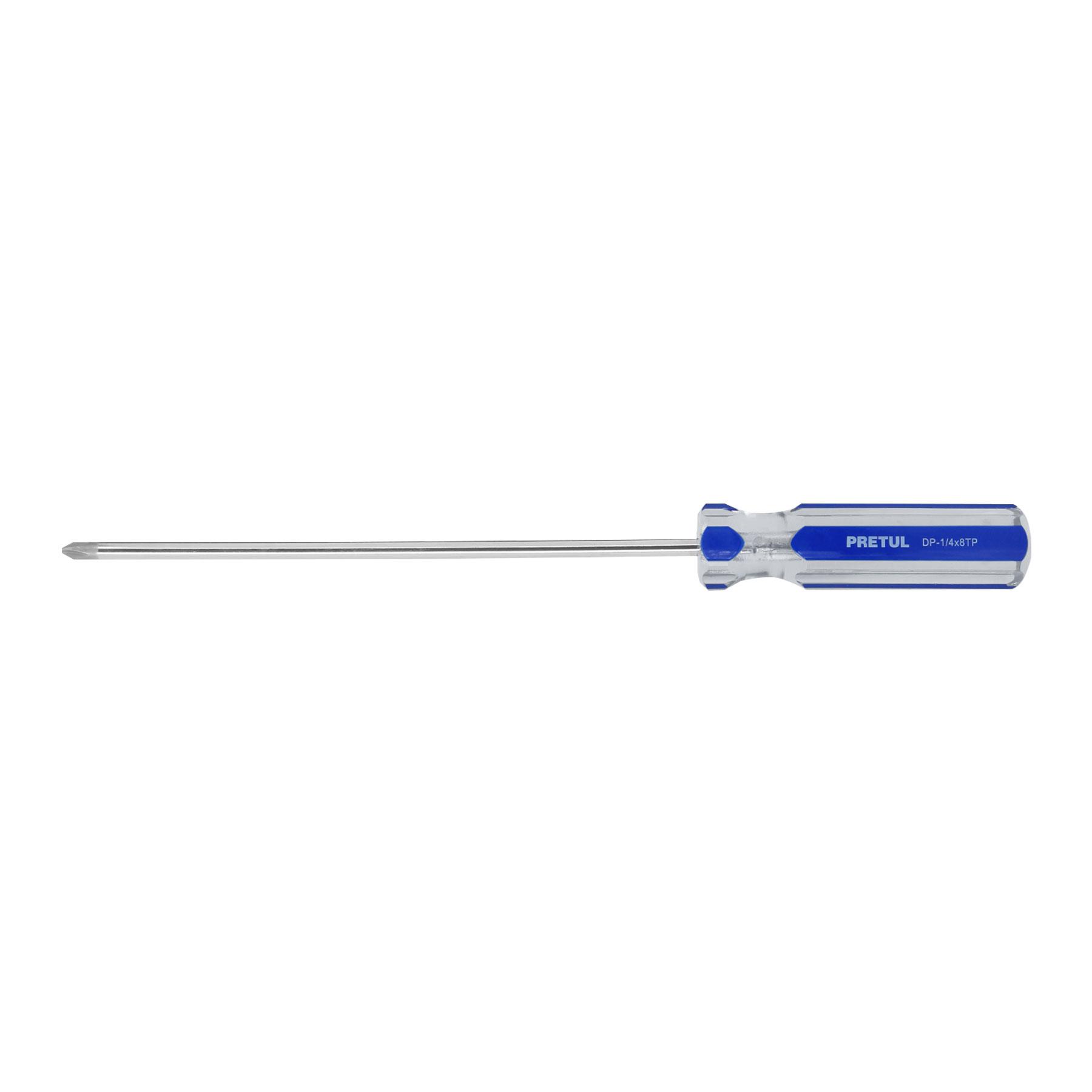 "DESARMADOR DE CRUZ 1/4 X 8"" MANGO DE PVC, PRETUL"