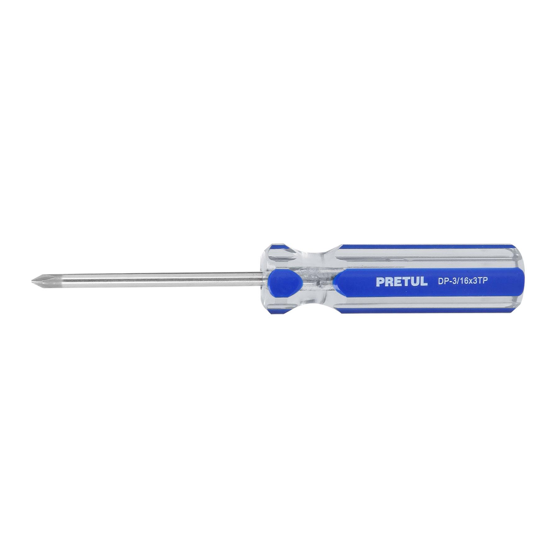 "DESARMADOR DE CRUZ 3/16 X 3"" MANGO DE PVC, PRETUL"