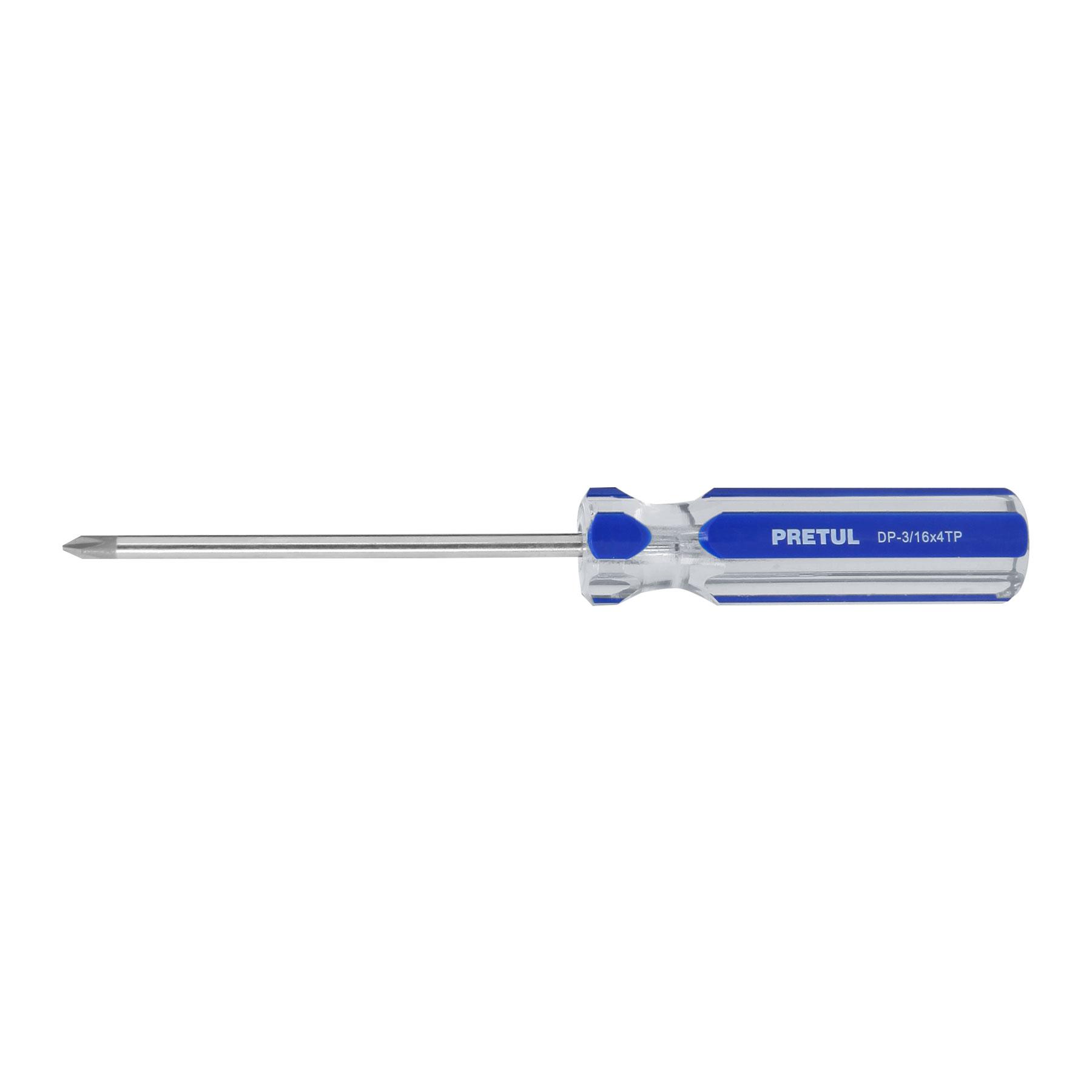 "DESARMADOR DE CRUZ 3/16 X 4"" MANGO DE PVC, PRETUL"