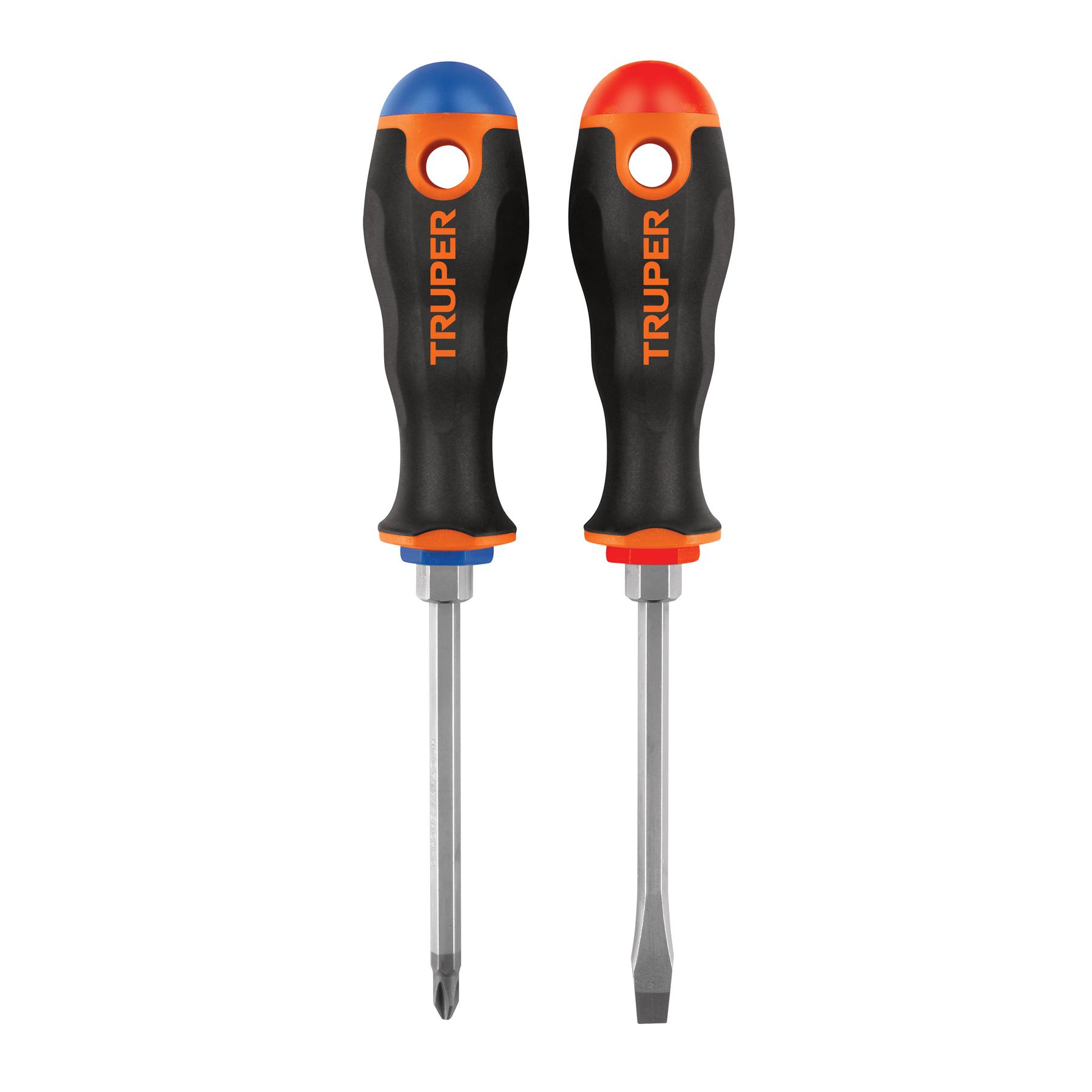 "DÚO DE DESARMADORES 1/4"" X 4"" MANGO COMFORT GRIP, TRUPER"