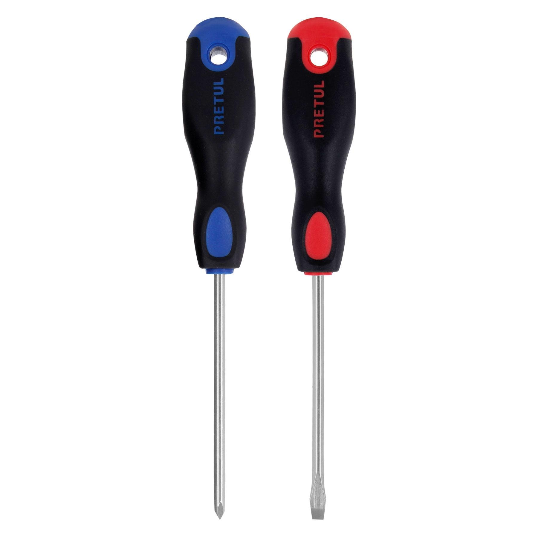 "DÚO DE DESARMADORES 3/16"" X 4"" MANGO COMFORT GRIP, PRETUL"