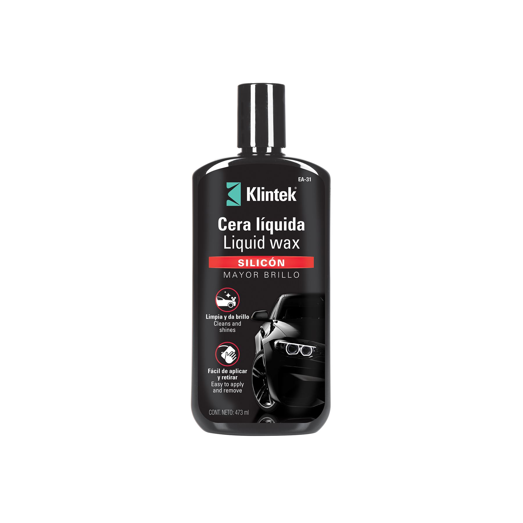 CERA LÍQUIDA DE SILICÓN PARA AUTO, 473 ML, KLINTEK