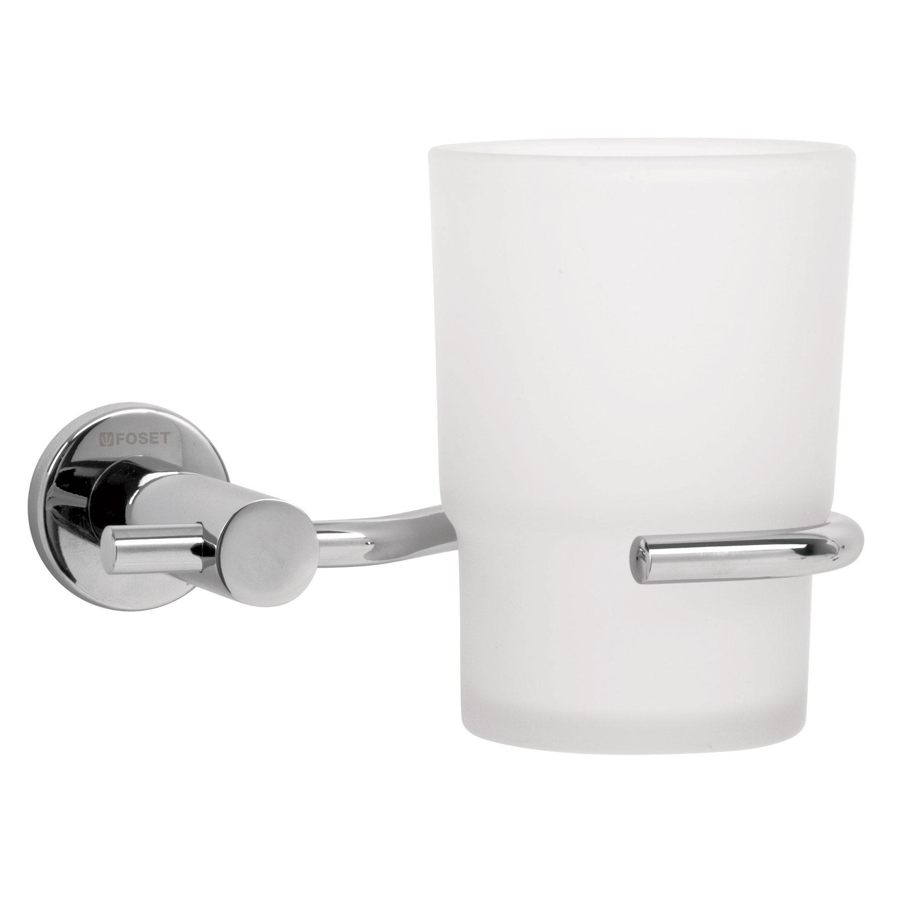 PORTAVASO CEPILLERO CROMO CON VASO DE VIDRIO, FOSET ELEMENT