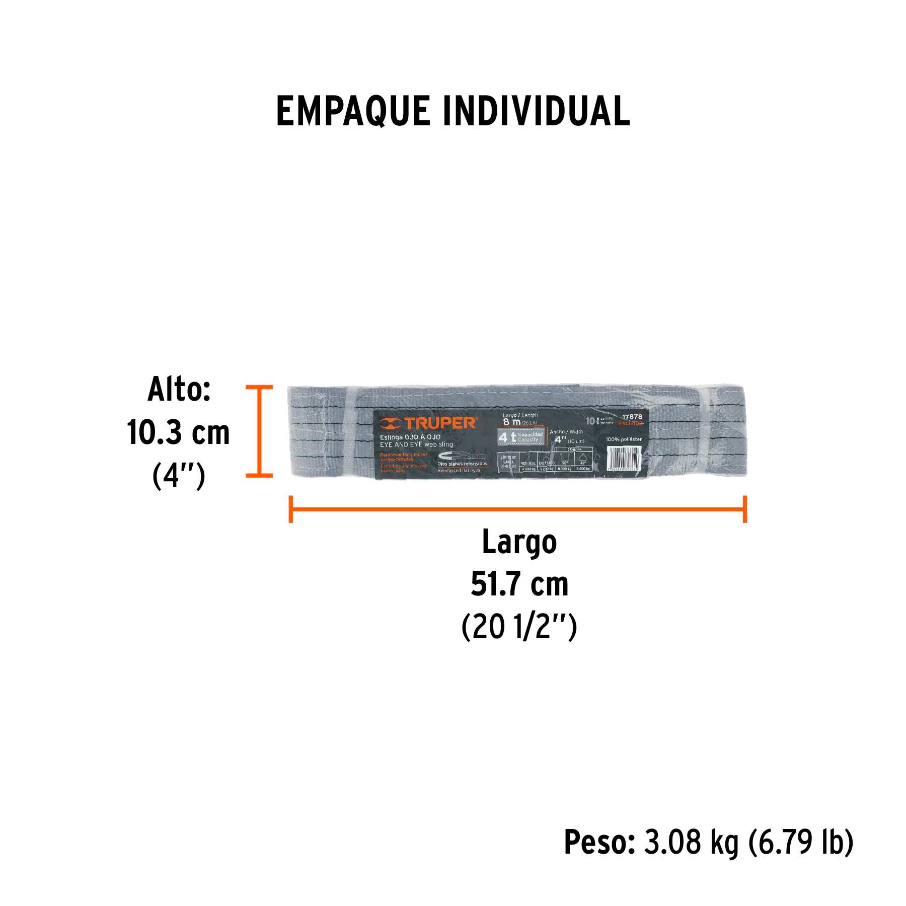 "ESLINGA DE POLIÉSTER, OJO A OJO,  4"" X 8 M, TRUPER"