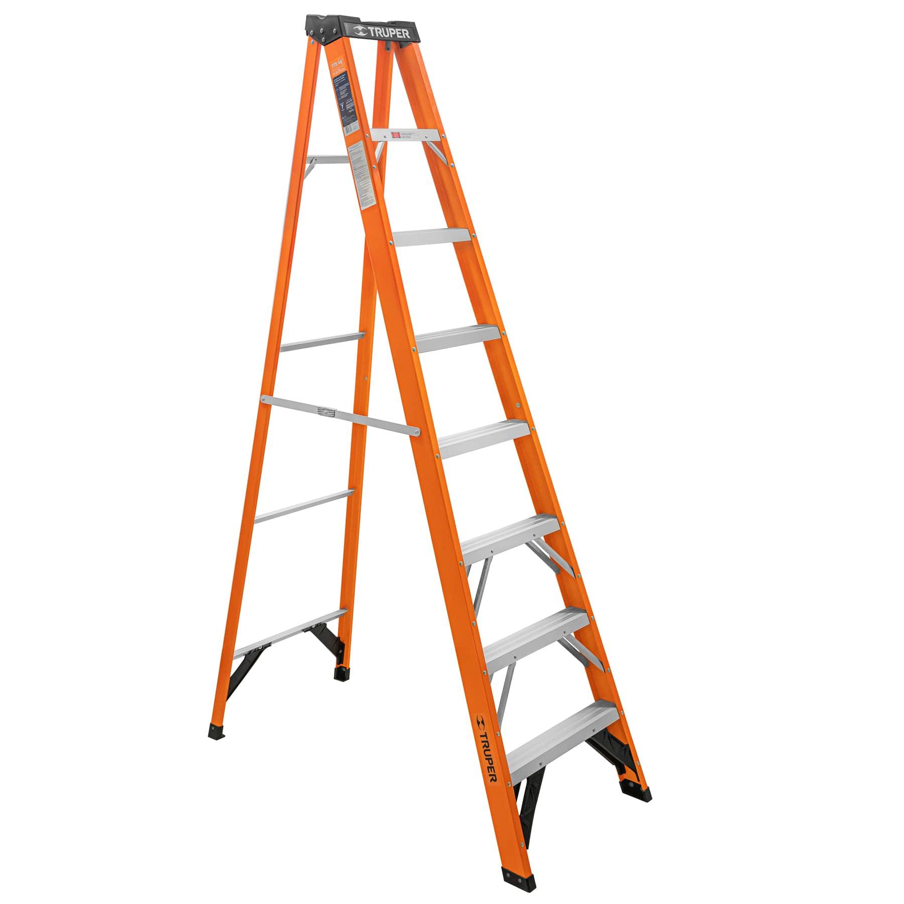ESCALERA DE TIJERA, TIPO LL, 7 PELDAÑOS, FIBRA DE VIDRIO