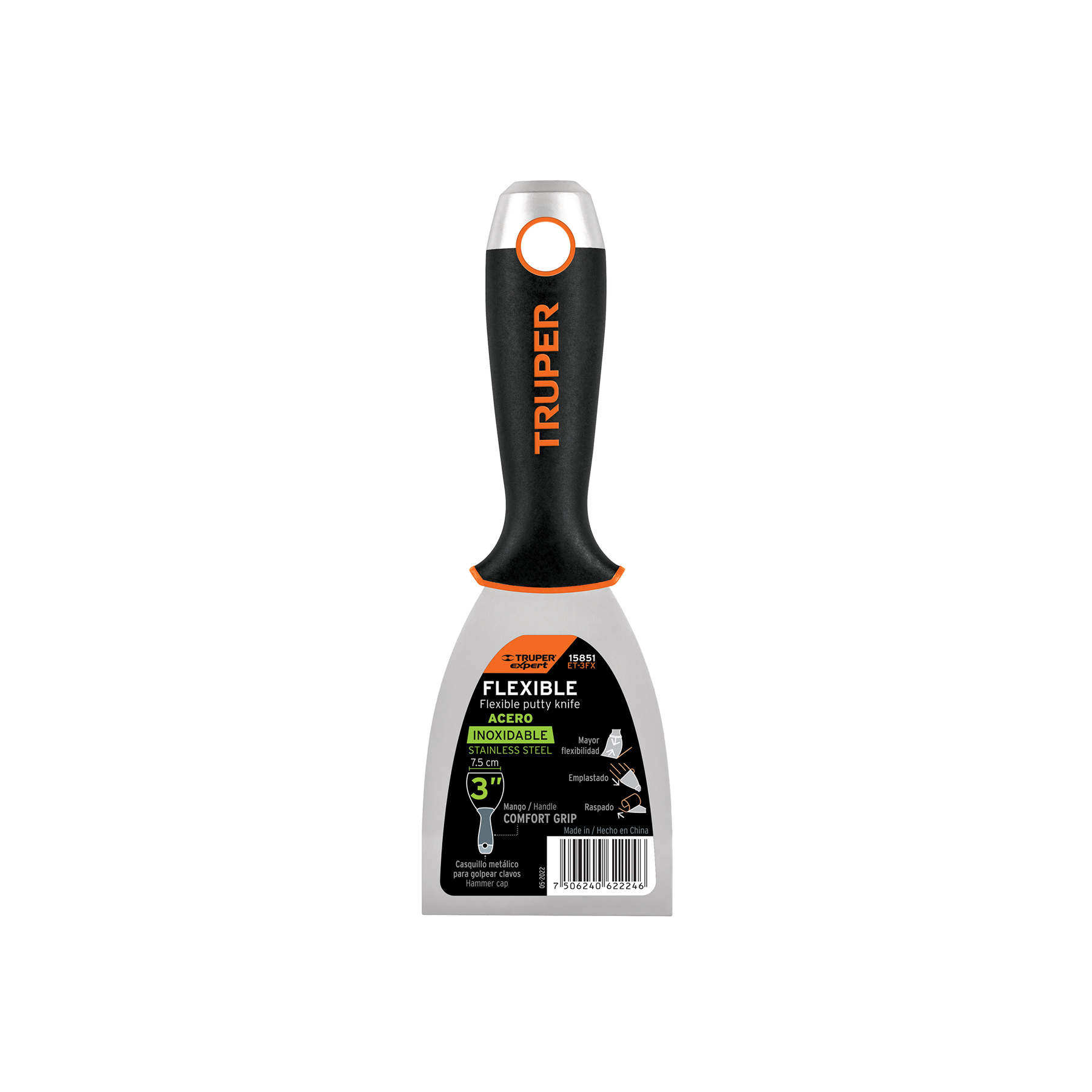 ESPÁTULA FLEXIBLE 3' ACERO INOX. MANGO COMFORT GRIP, EXPERT