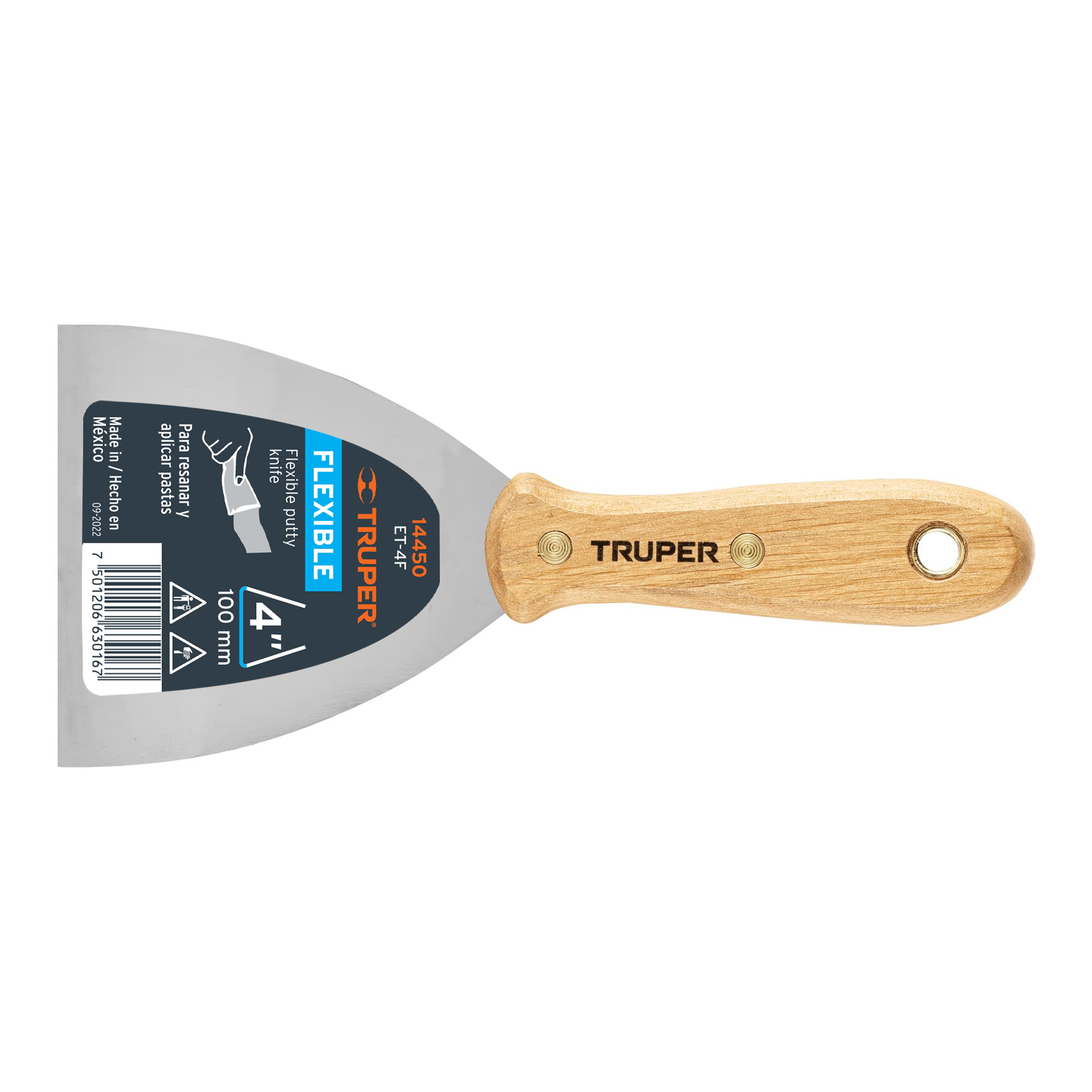 ESPÁTULA FLEXIBLE 4' CON MANGO DE MADERA, TRUPER