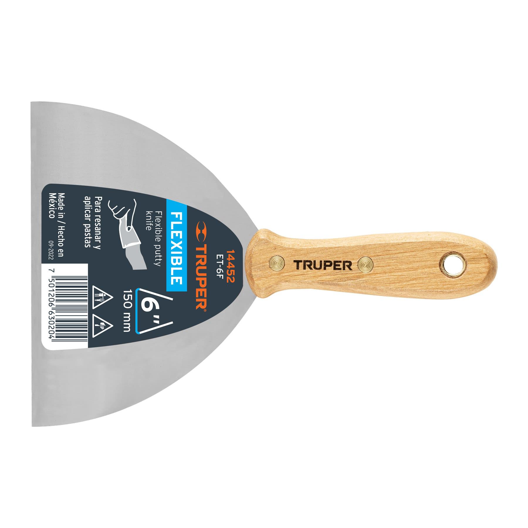 "ESPÁTULA FLEXIBLE 6"" CON MANGO DE MADERA, TRUPER"