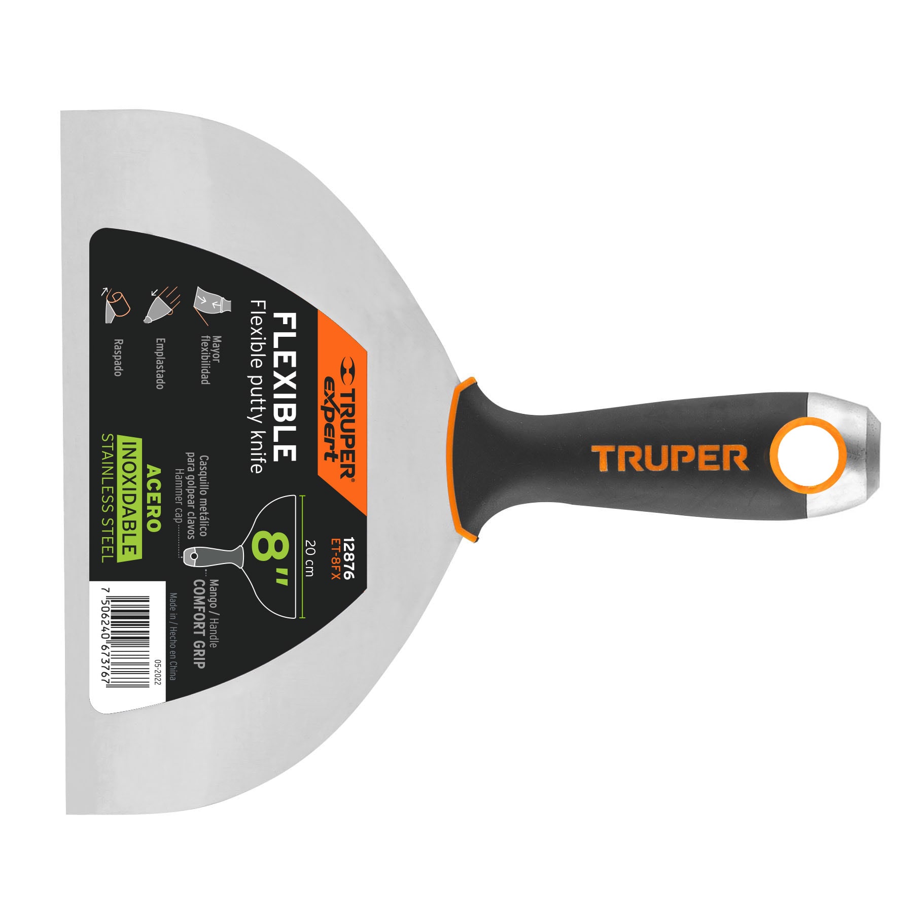 ESPÁTULA FLEXIBLE 8' ACERO INOX. MANGO COMFORT GRIP, EXPERT