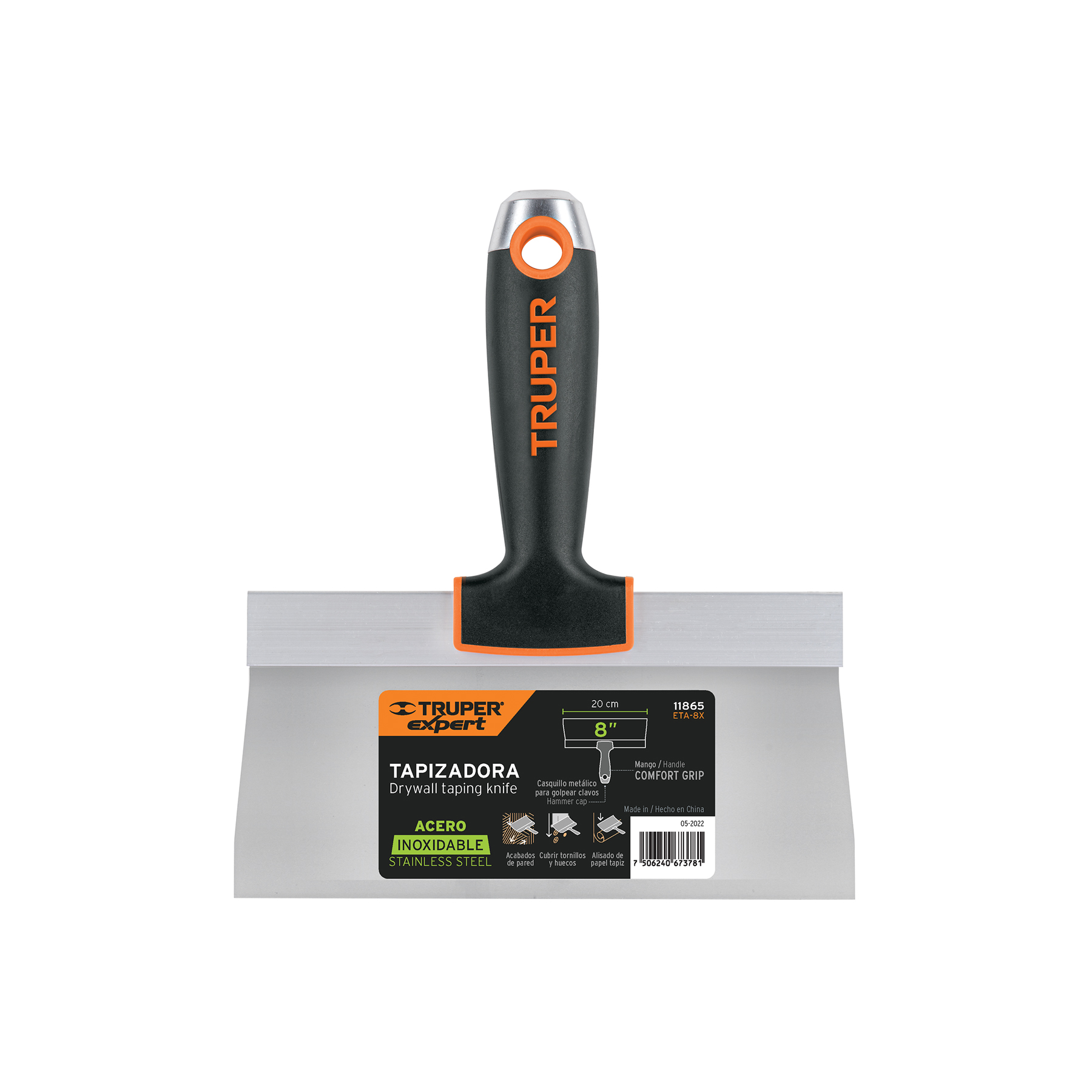 ESPÁTULA TAPIZADORA DE 8' ACERO INOXIDABLE, TRUPER EXPERT