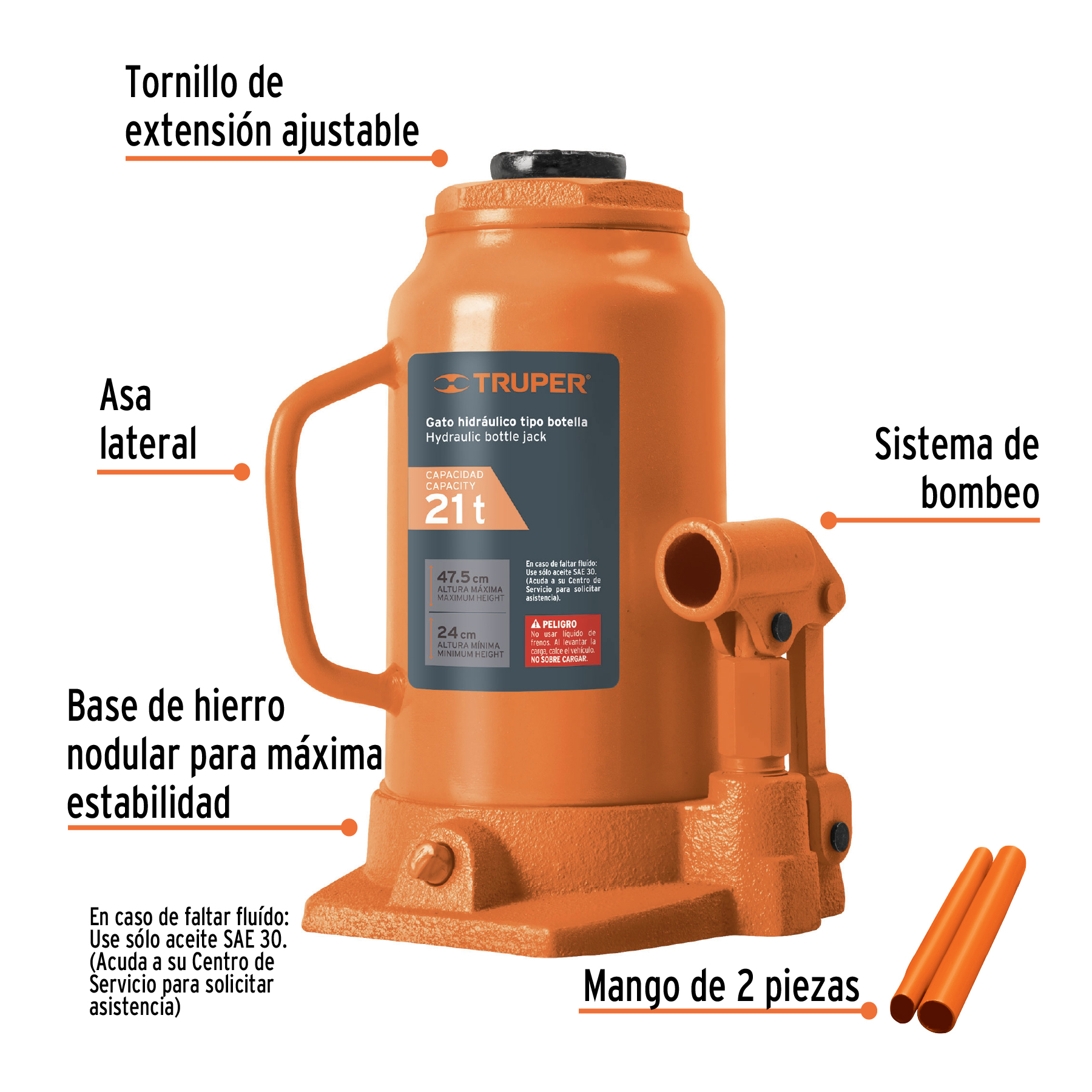 GATO HIDRÁULICO DE BOTELLA DE 21TON, TRUPER