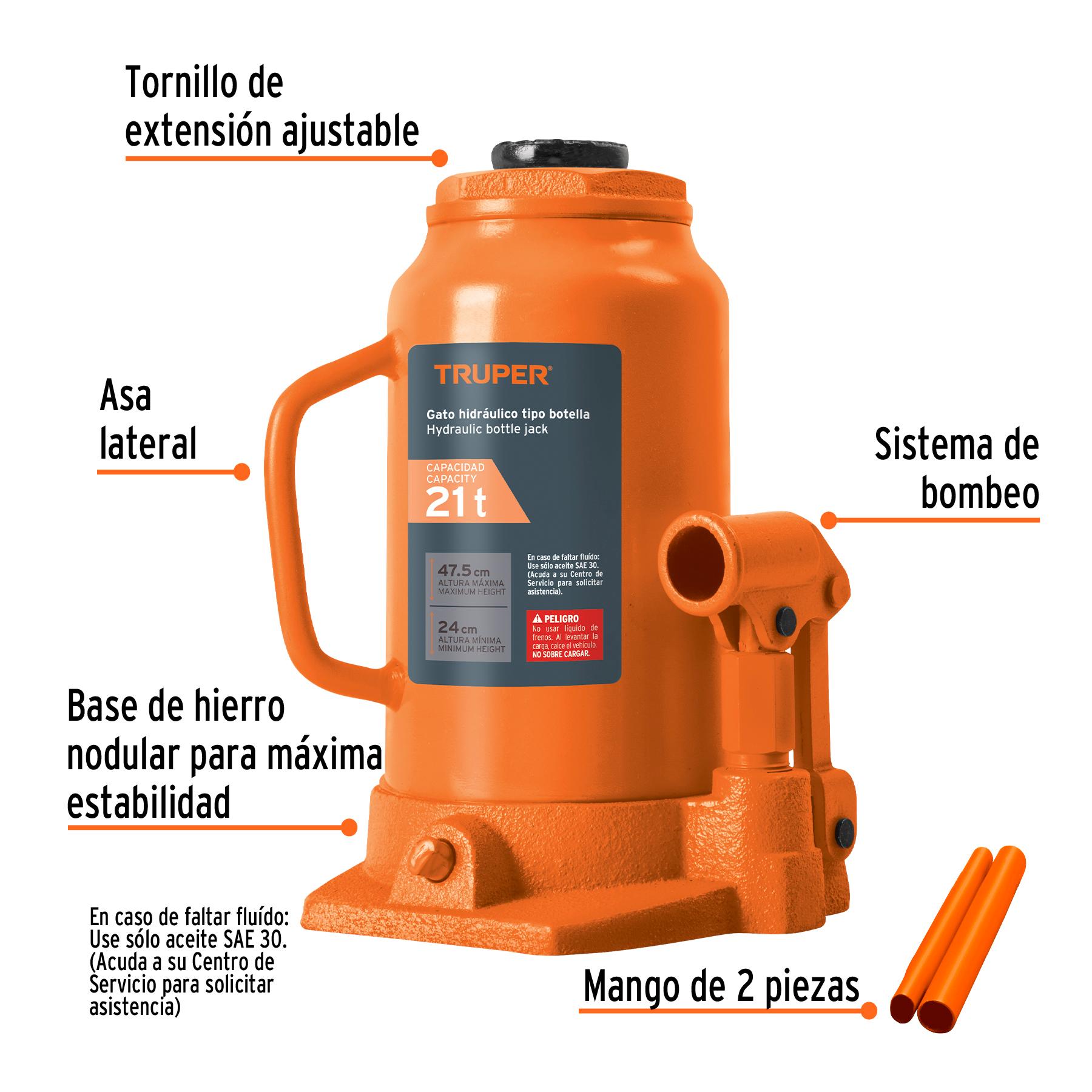 GATO HIDRÁULICO DE BOTELLA DE 21TON, TRUPER