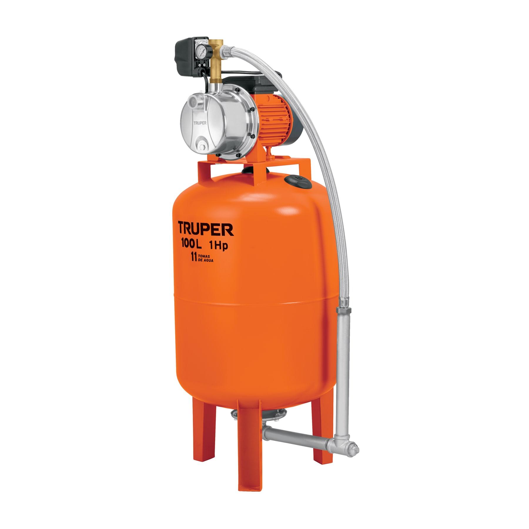 EQUIPO HIDRONEUMÁTICO 100L, BOMBA JET INOX. 1 HP, TRUPER