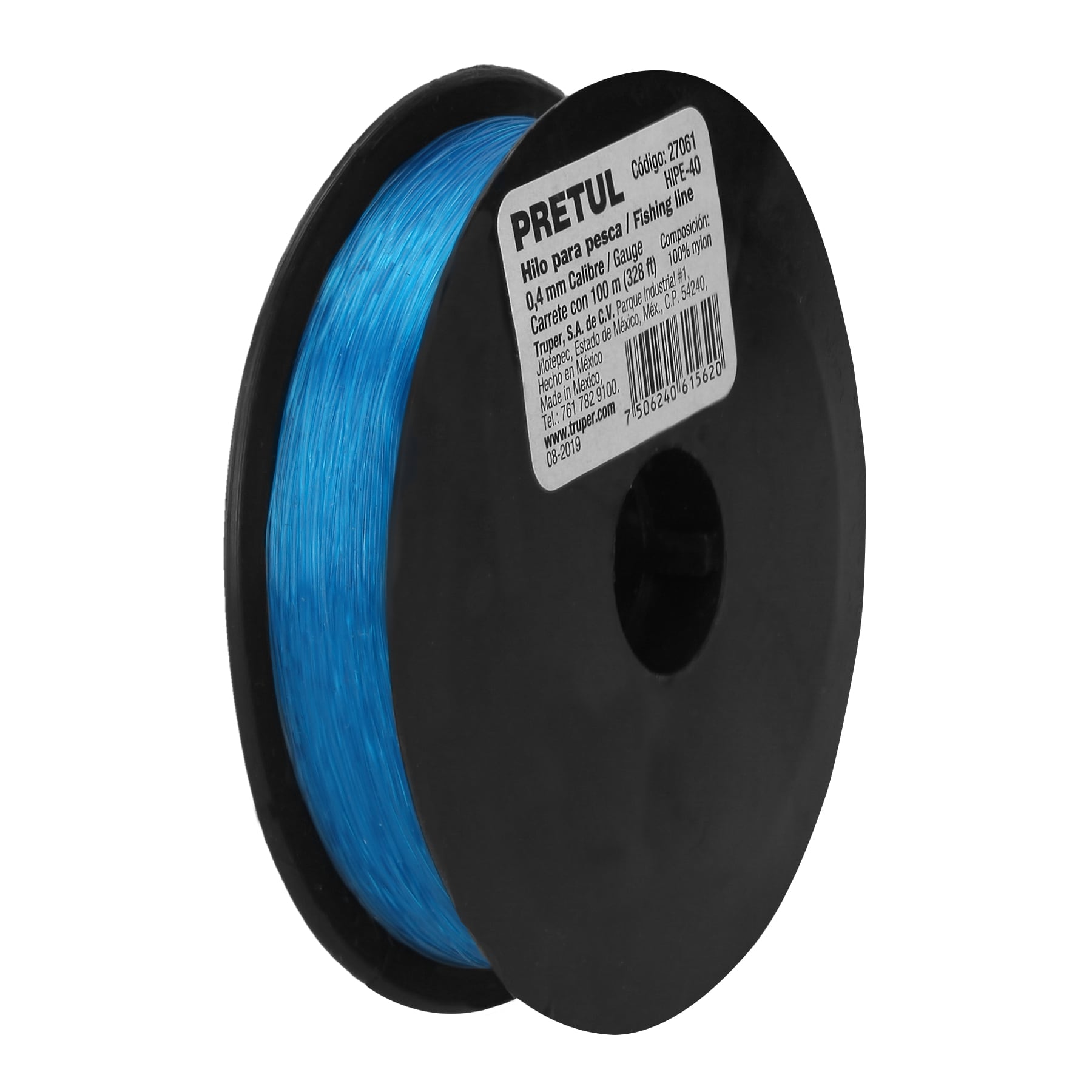 CARRETE CON 100 M DE HILO PARA PESCA AZUL CALIBRE 0.40 MM