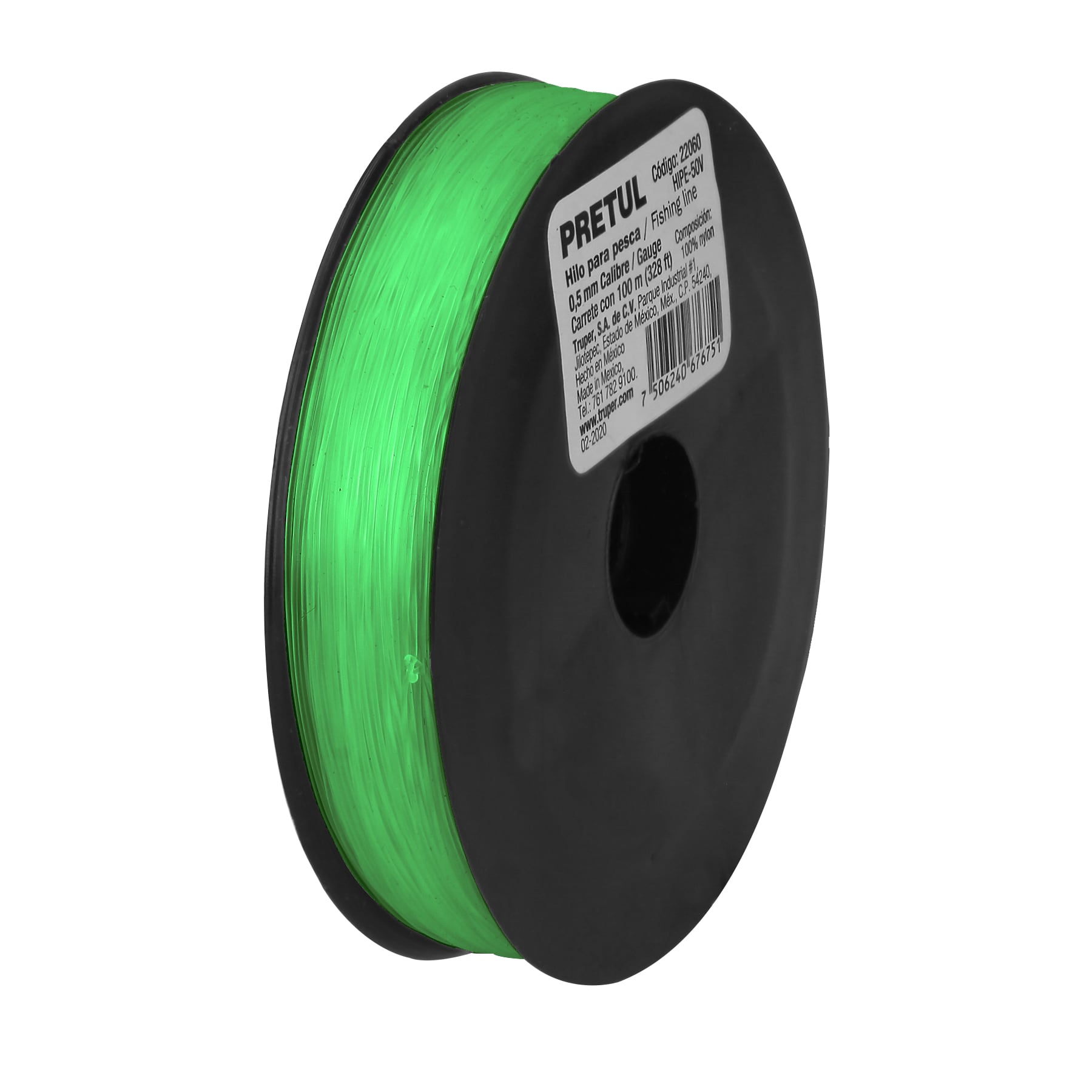 CARRETE CON 100 M DE HILO PARA PESCA VERDE CALIBRE 0.50 MM