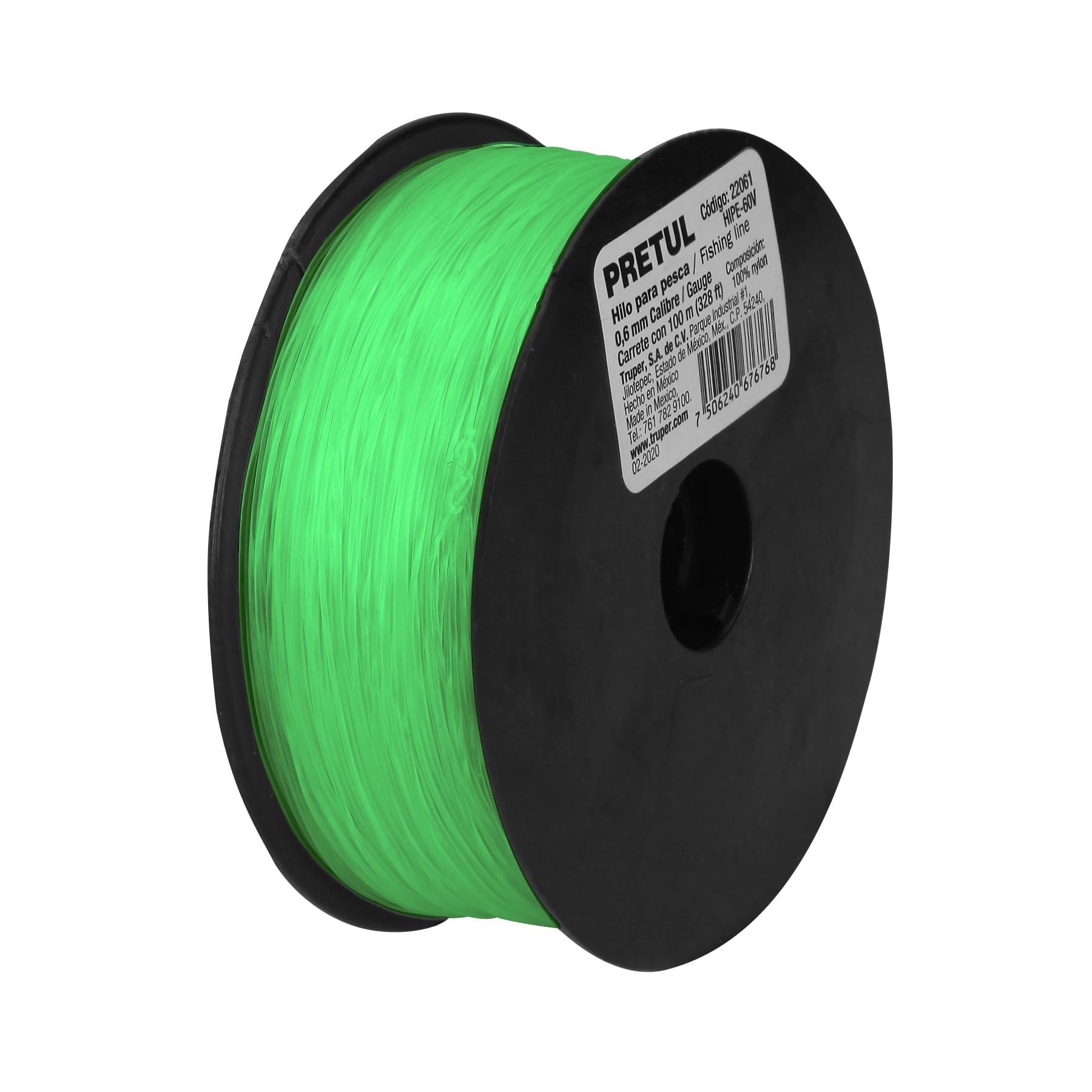 CARRETE CON 100 M DE HILO PARA PESCA VERDE CALIBRE 0.60 MM