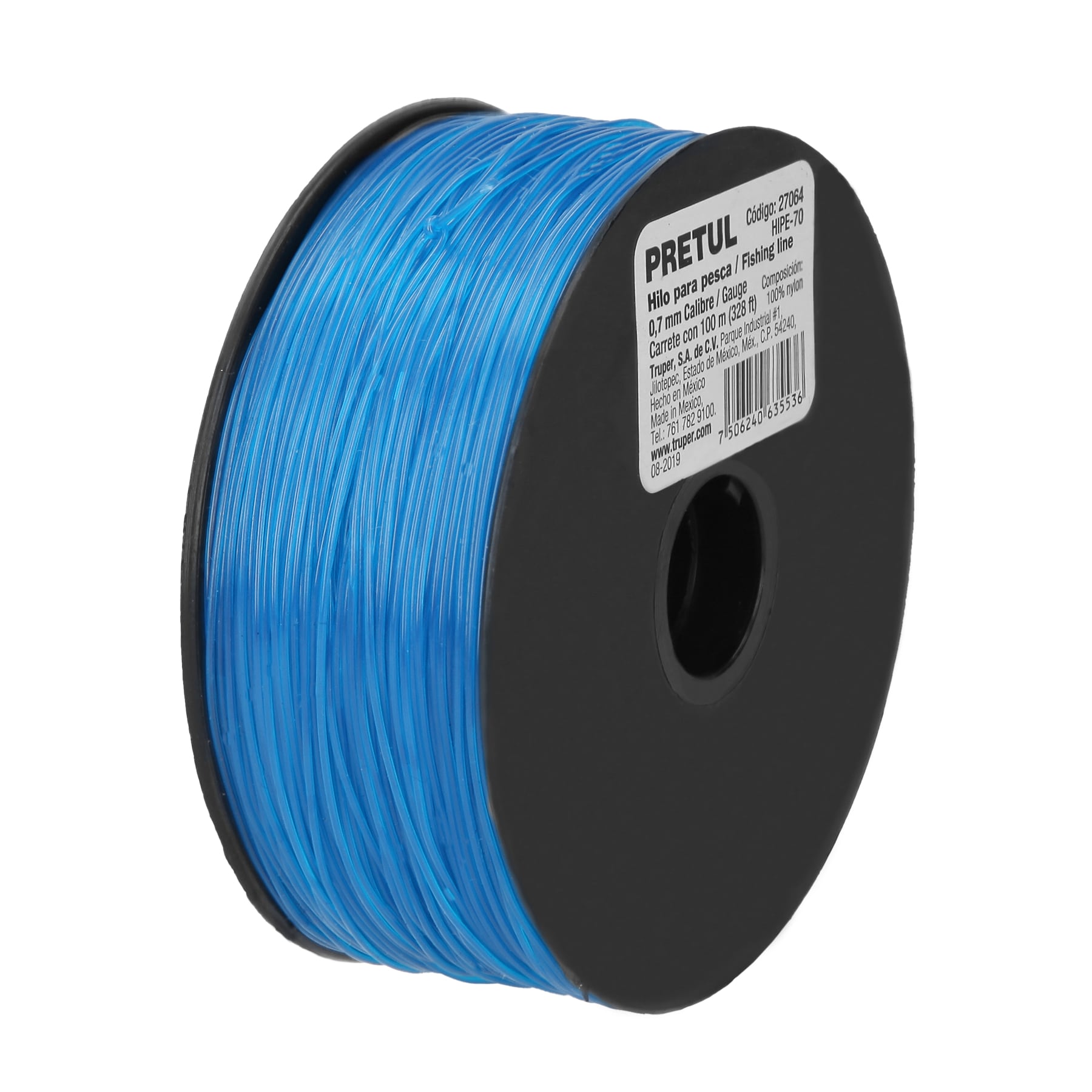 CARRETE CON 100 M DE HILO PARA PESCA AZUL CALIBRE 0.70 MM