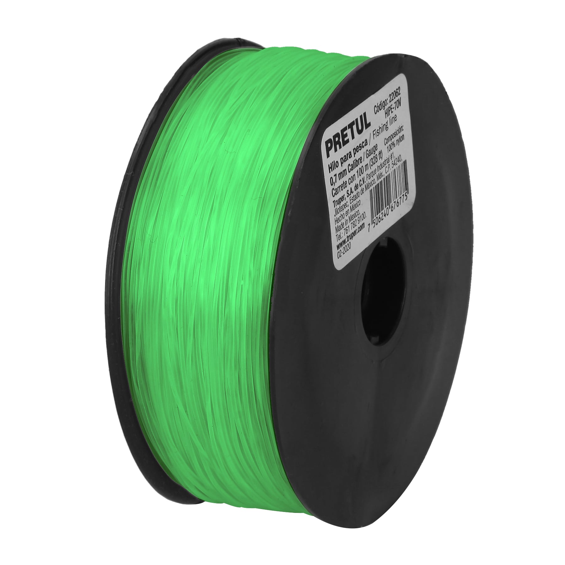 CARRETE CON 100 M DE HILO PARA PESCA VERDE CALIBRE 0.70 MM