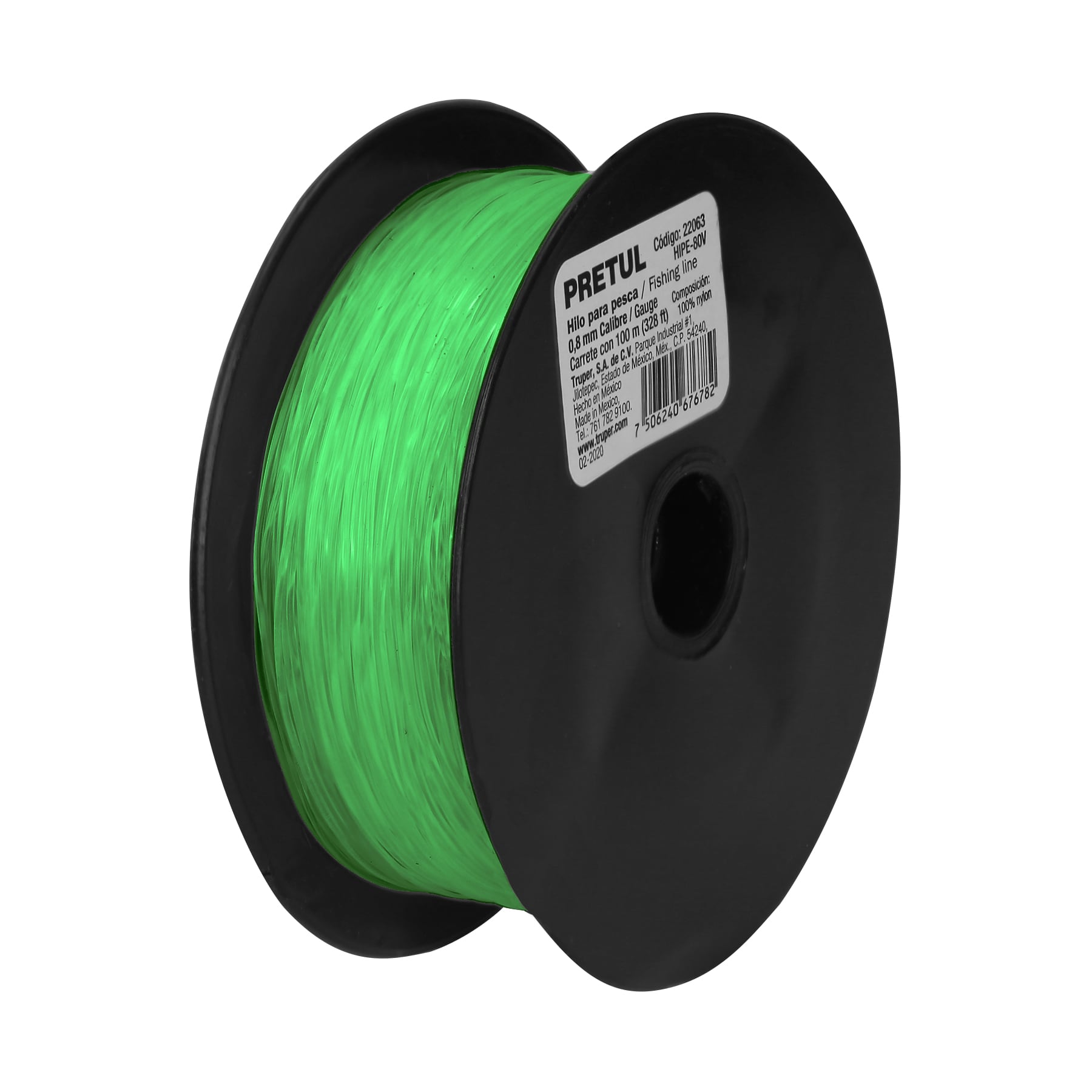 CARRETE CON 100 M DE HILO PARA PESCA VERDE CALIBRE 0.80 MM