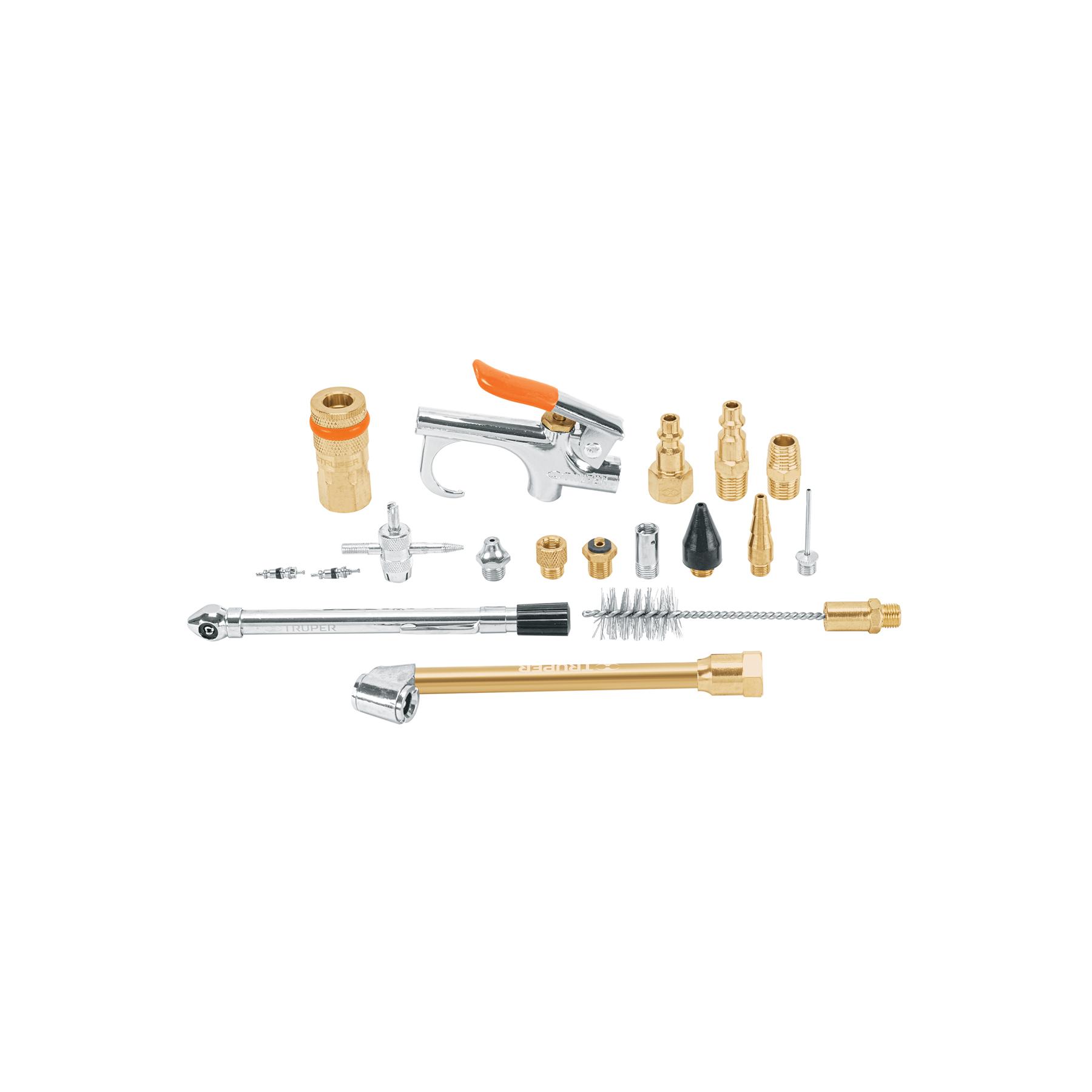 "JUEGO DE 18 ACCESORIOS NEUMÁTICOS, CUERDA 1/4"" NPT, TRUPER"