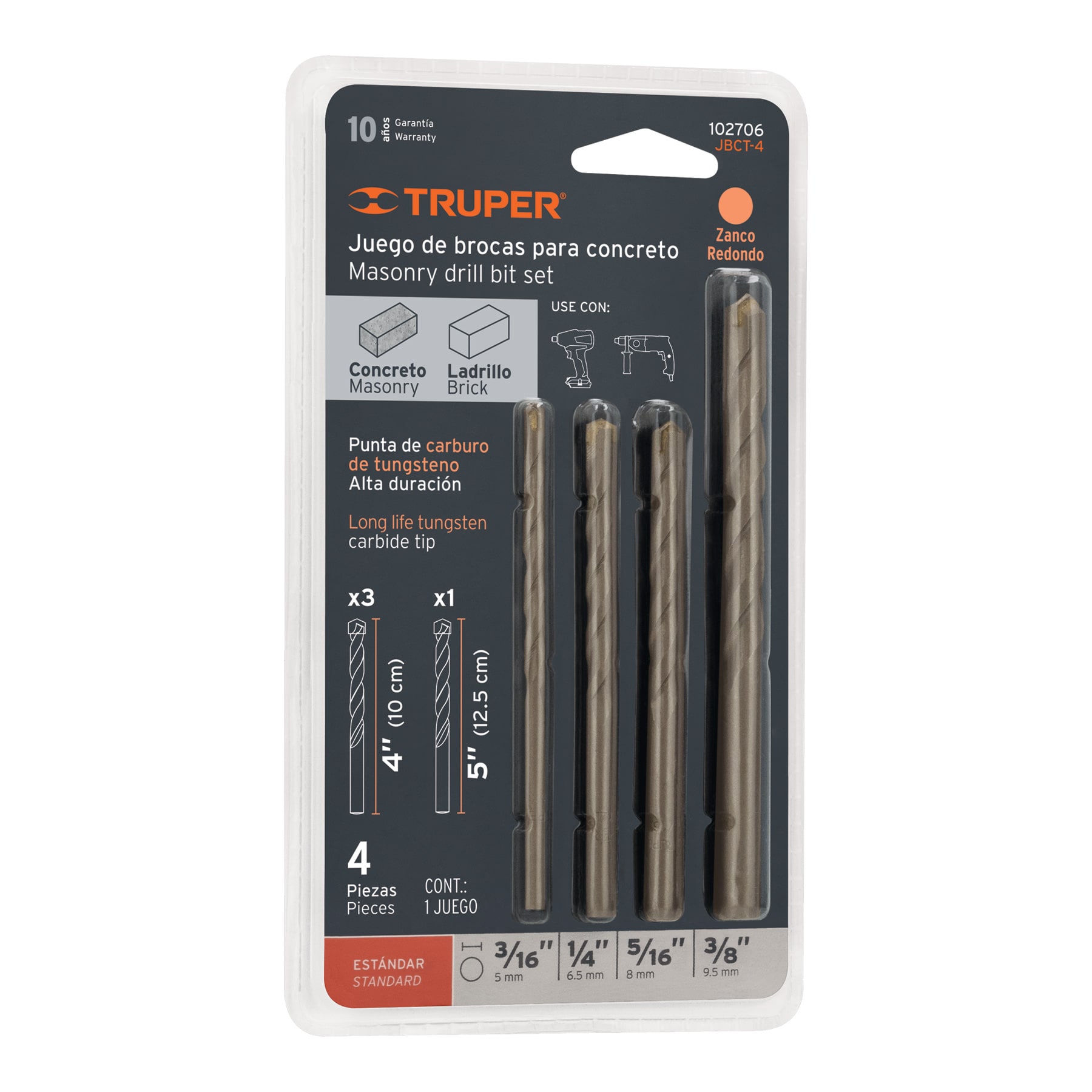 JUEGO DE 4 BROCAS PARA CONCRETO, TRUPER