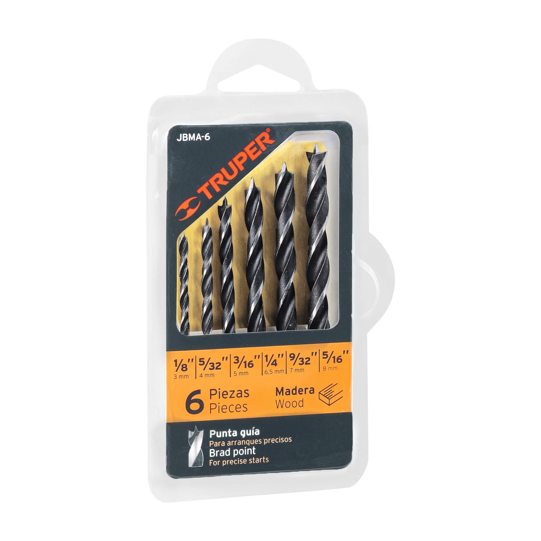 JUEGO DE 6 BROCAS CON PUNTA CENTRADORA PARA MADERA, TRUPER