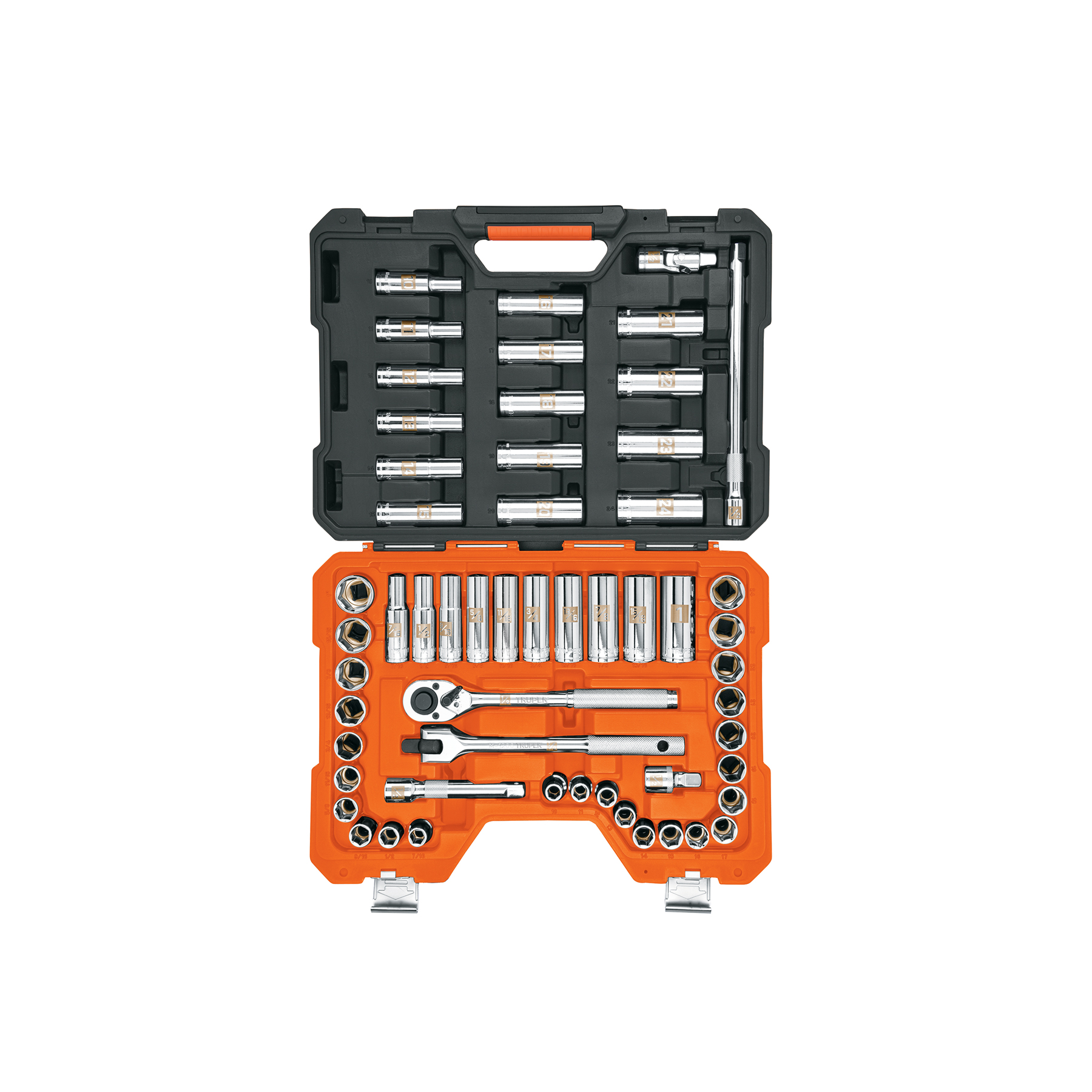 JUEGO DE 56 HERRAMIENTAS CUADRO 1/2' STD Y MM PARA MECÁNICO
