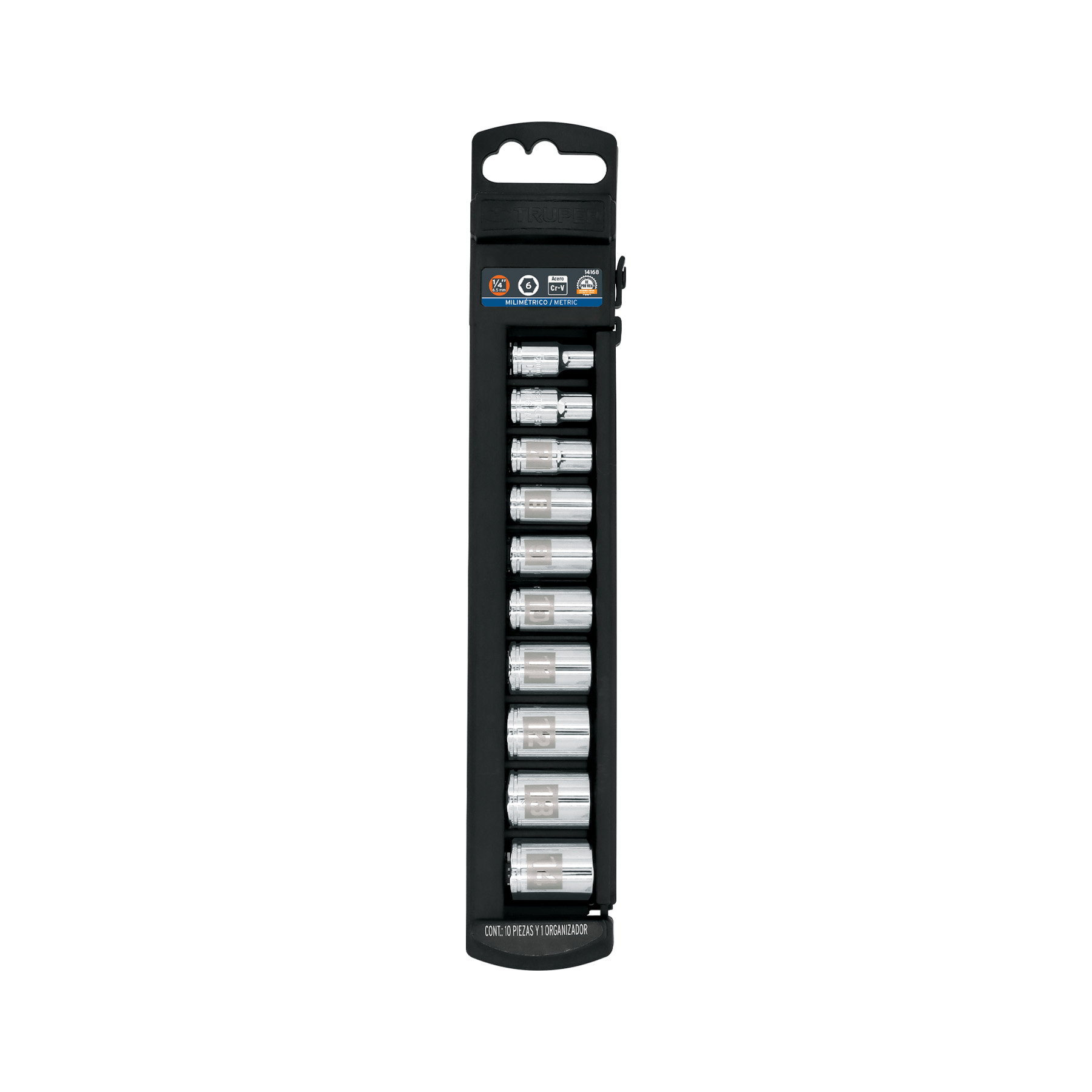 JUEGO DE 10 DADOS CUADRO 1/4' MM, TRUPER