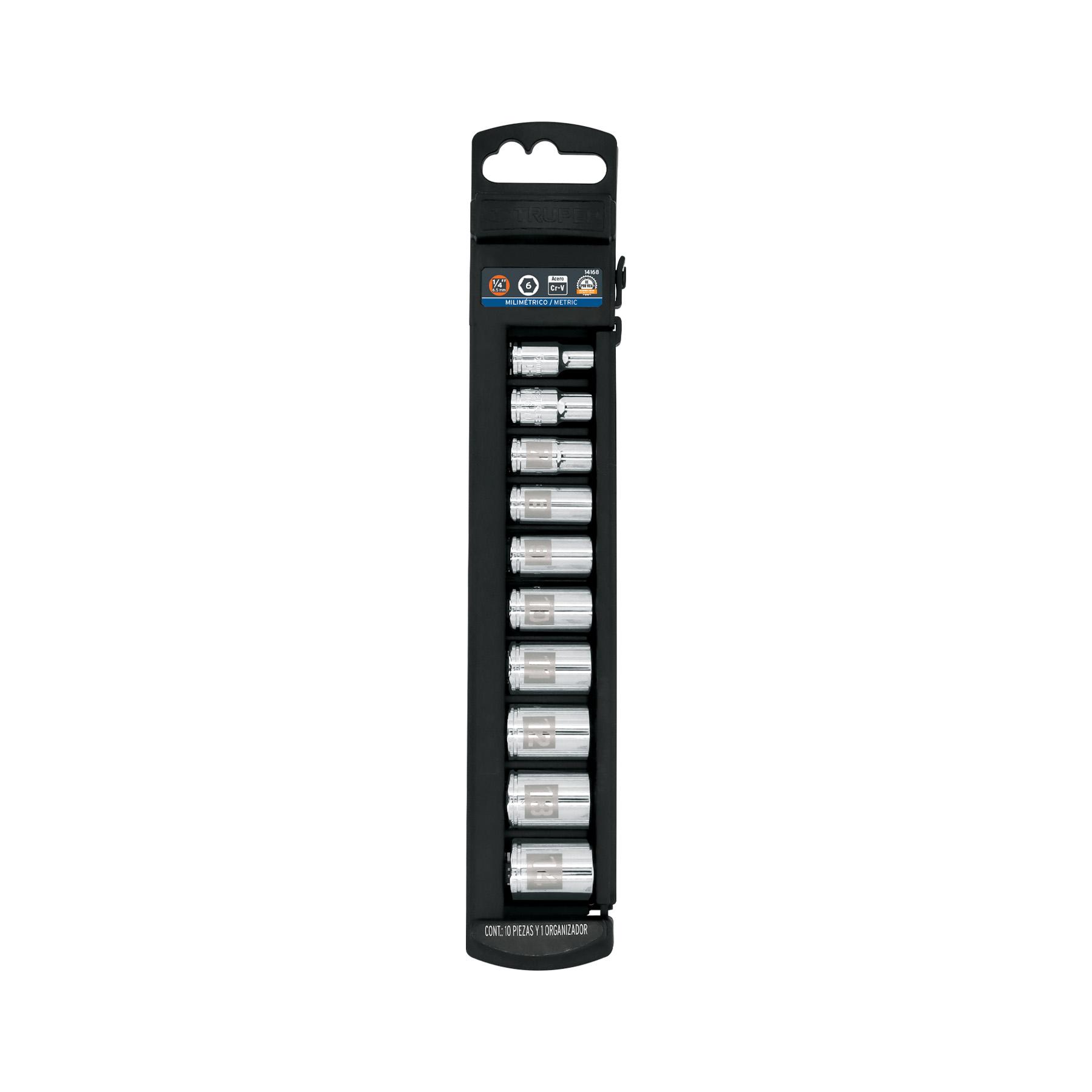 "JUEGO DE 10 DADOS CUADRO 1/4"" MM, TRUPER"