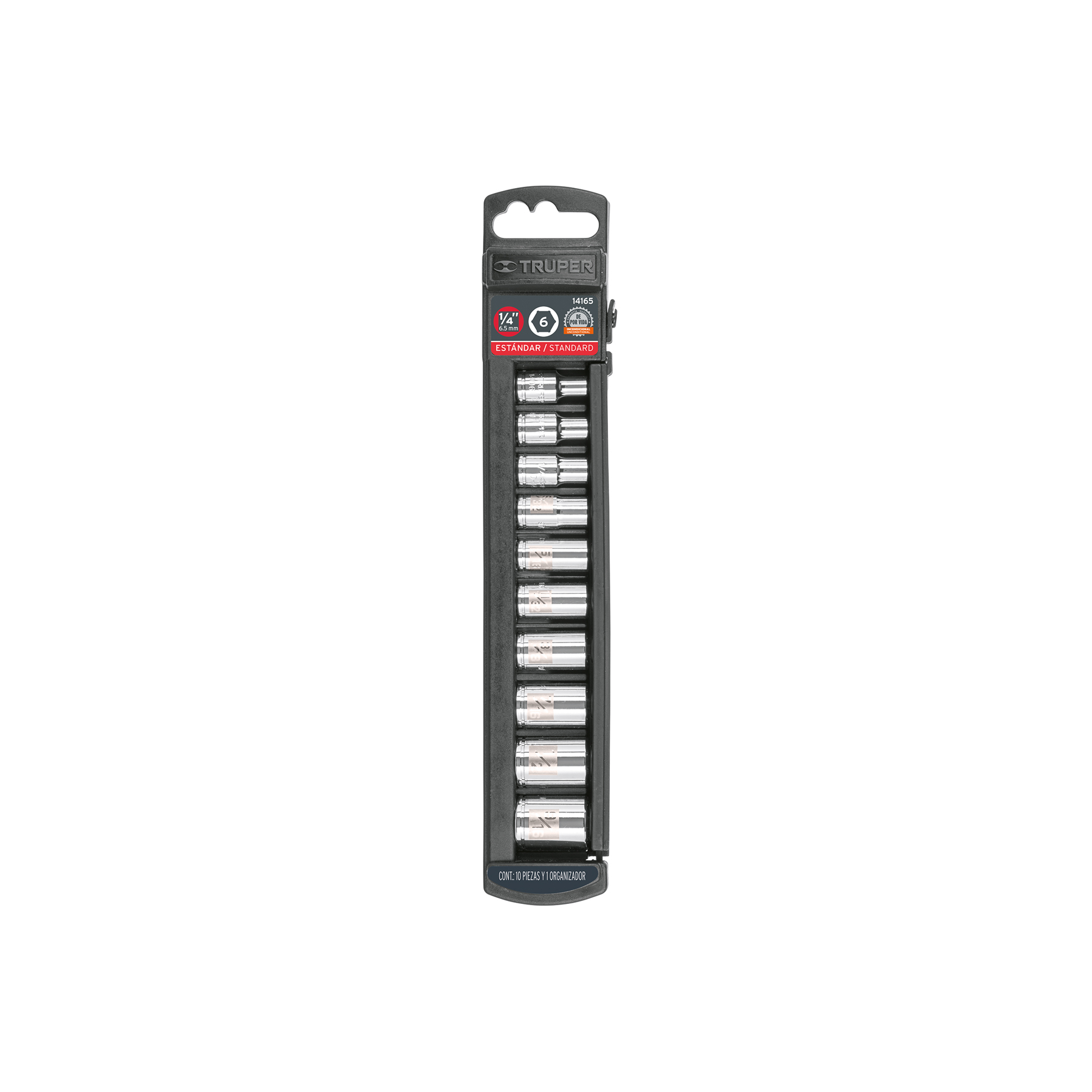 JUEGO DE 10 DADOS CUADRO 1/4' STD, TRUPER