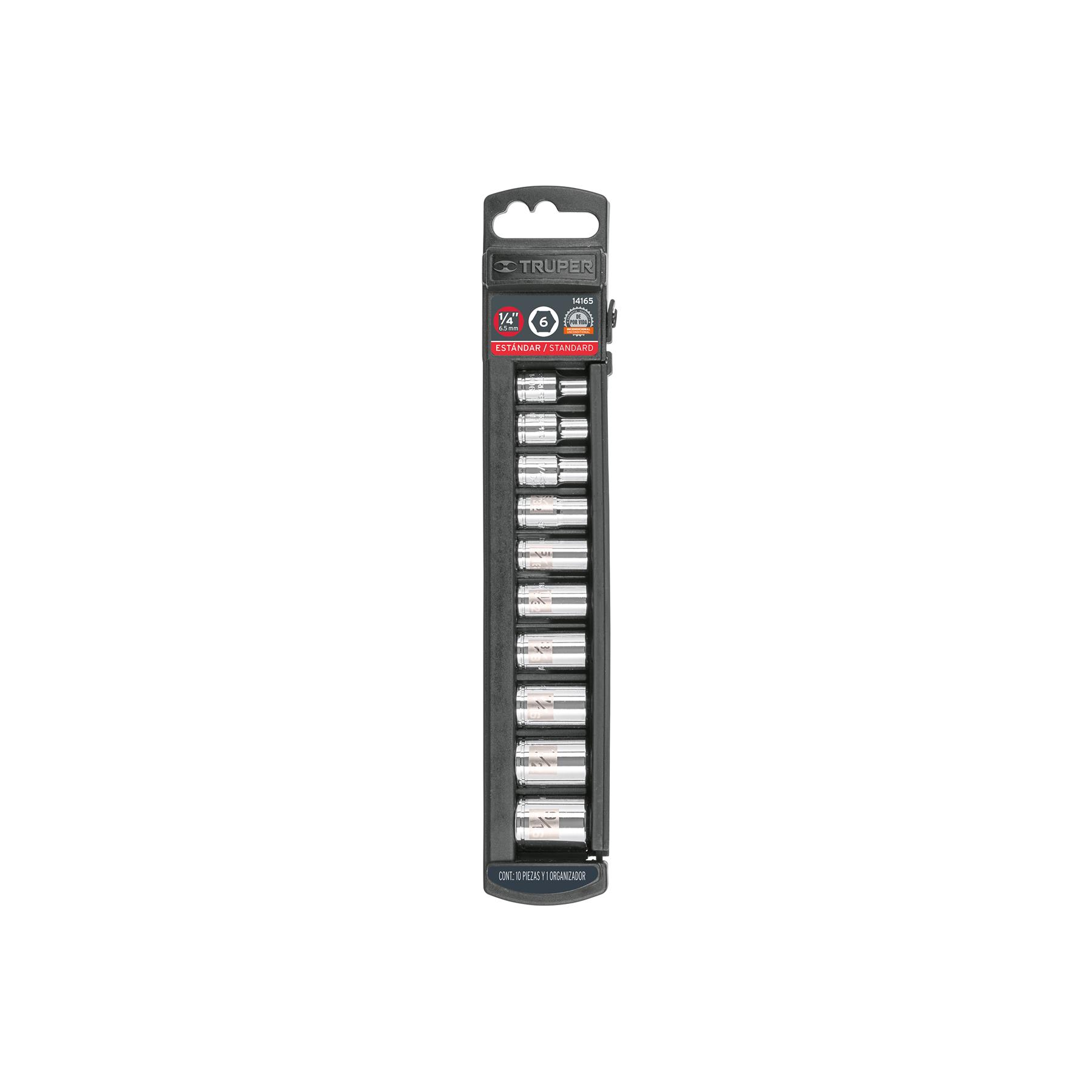 "JUEGO DE 10 DADOS CUADRO 1/4"" STD, TRUPER"