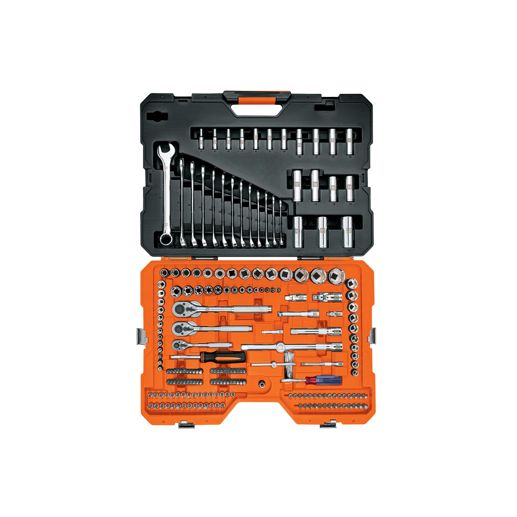 "JUEGO 210 HERRAMIENTAS 1/4"", 3/8"" Y 1/2"" STD Y MM P/MECÁNICO"