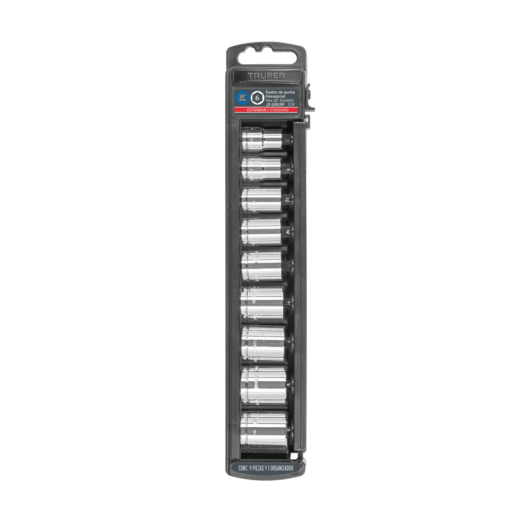 "JUEGO DE 9 DADOS CUADRO 3/8"" STD, TRUPER"