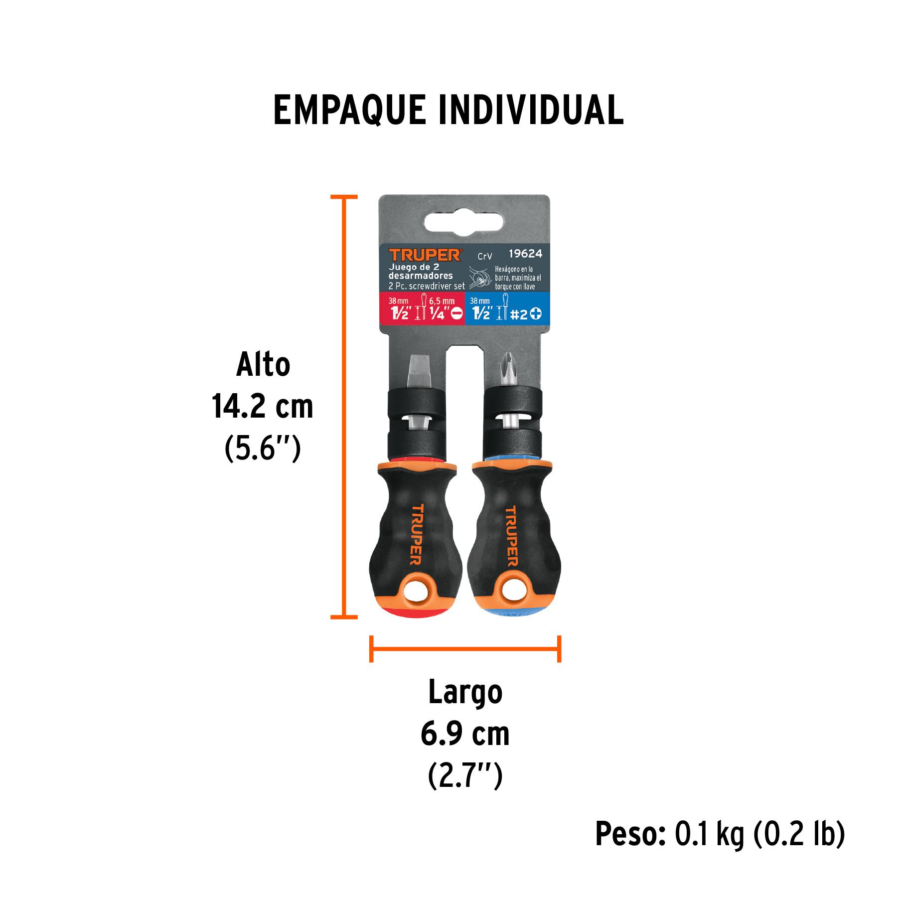 "DÚO DE DESARMADORES 1/4"" X 1-1/2"" MANGO COMFORT GRIP, TRUPER"
