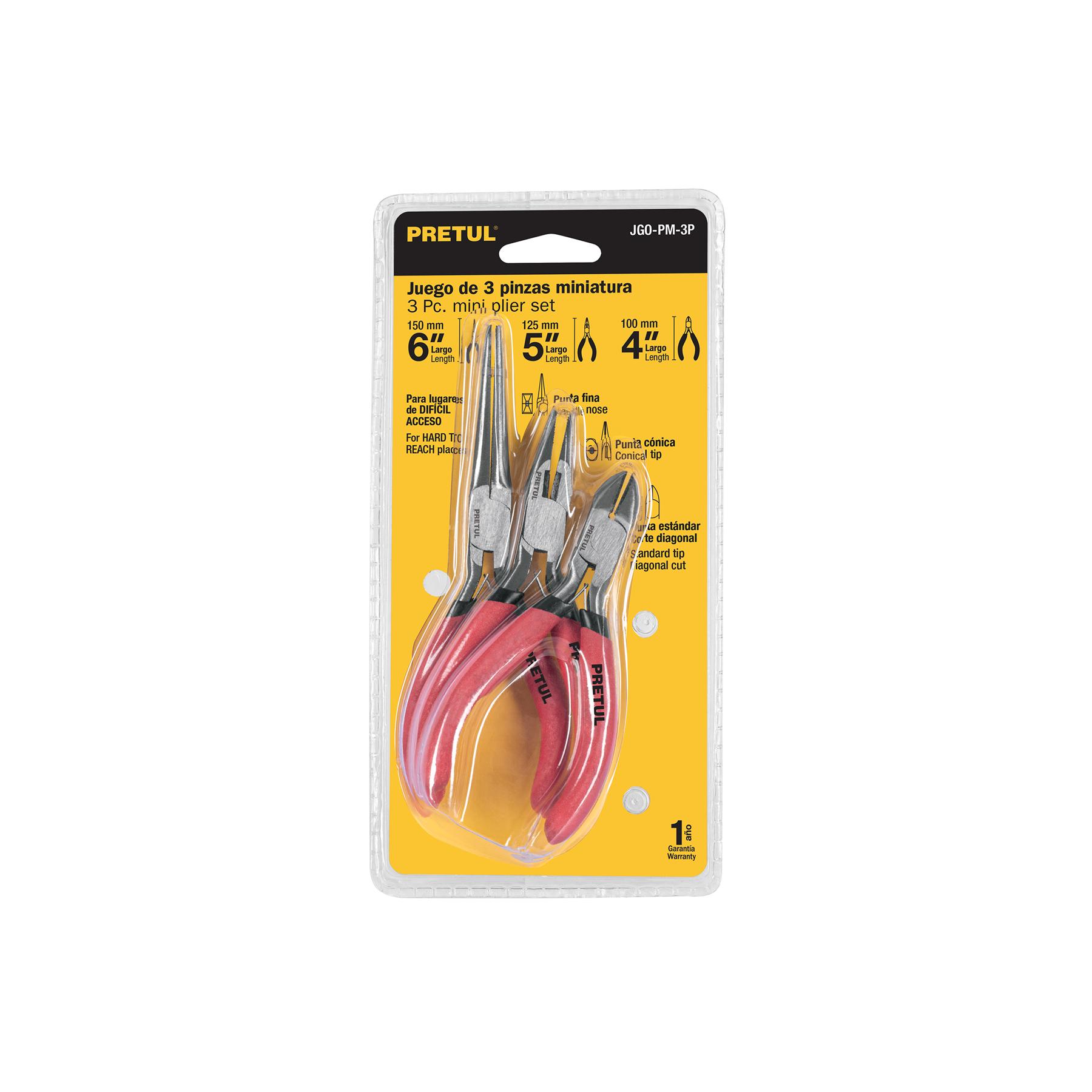 JUEGO DE 3 MINI PINZAS, MANGOS DE PVC, PRETUL