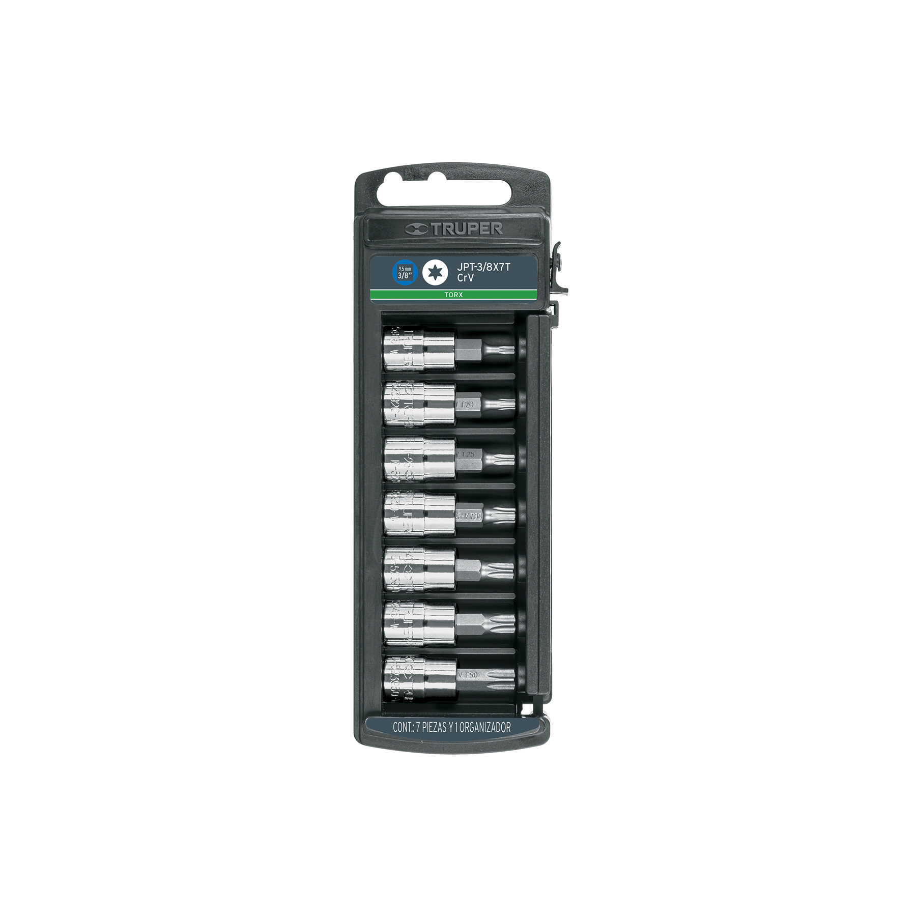 JUEGO DE 7 DADOS CUADRO 3/8' PUNTA TORX, TRUPER