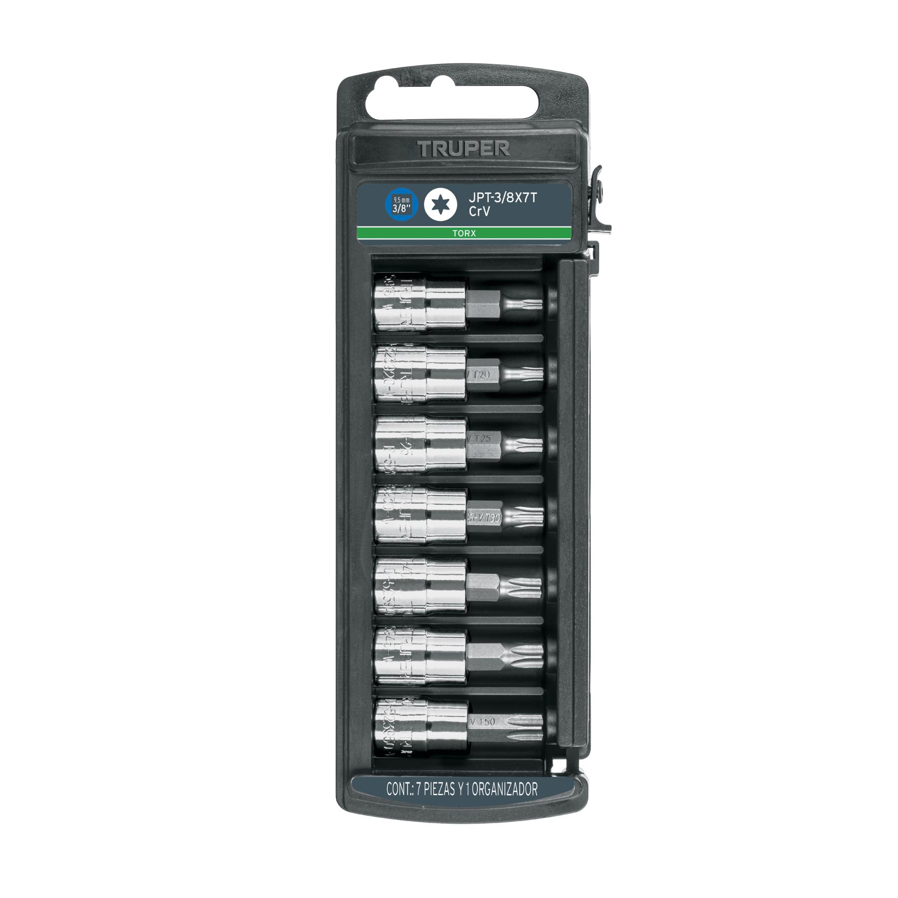 "JUEGO DE 7 DADOS CUADRO 3/8"" PUNTA TORX, TRUPER"