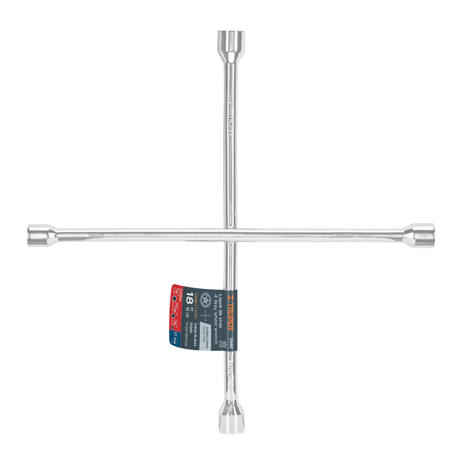 LLAVE DE CRUZ 18' PULIDA Y CROMADA, TRUPER