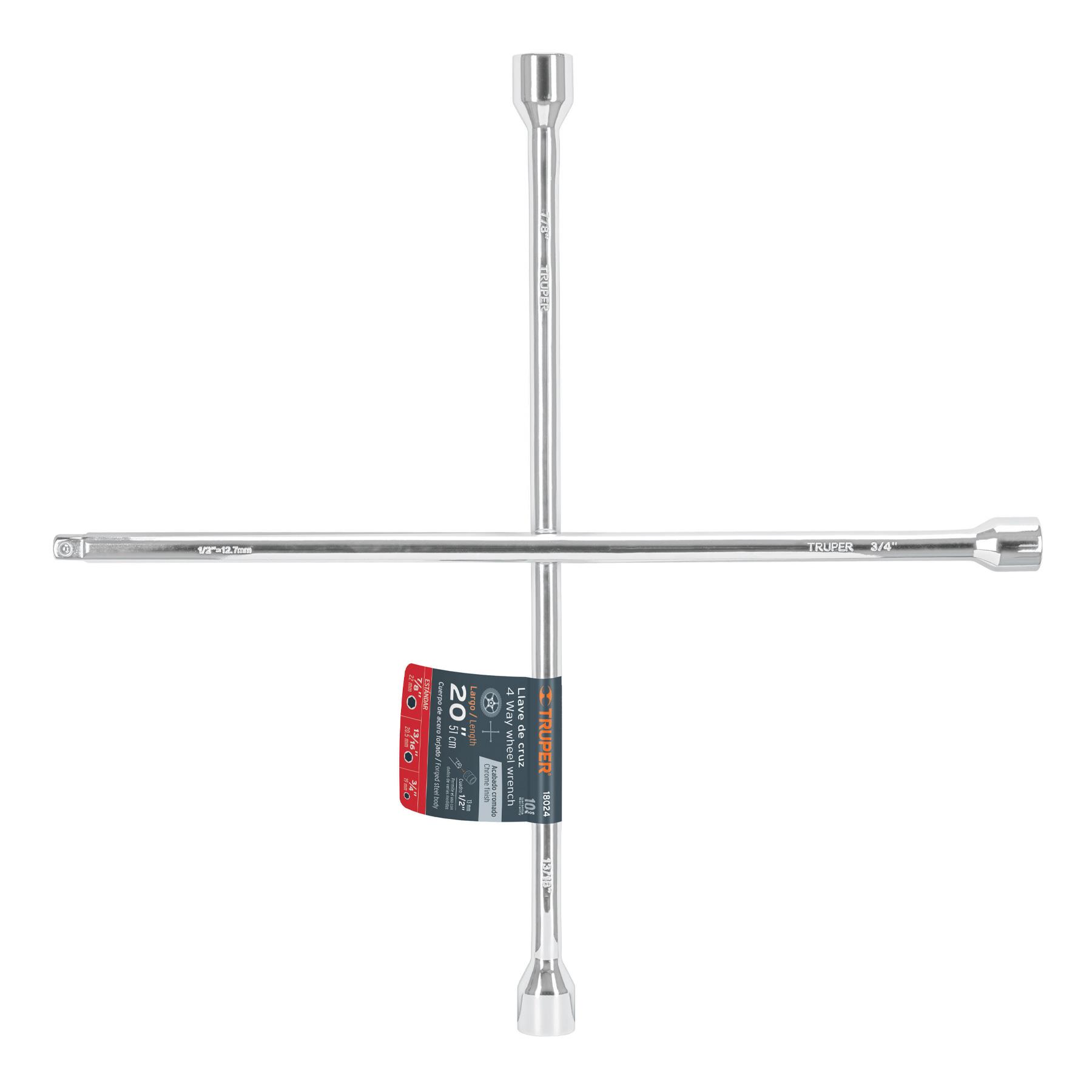 "LLAVE DE CRUZ 20"" PULIDA Y CROMADA CON ENTRADA CUADRO 1/2"""