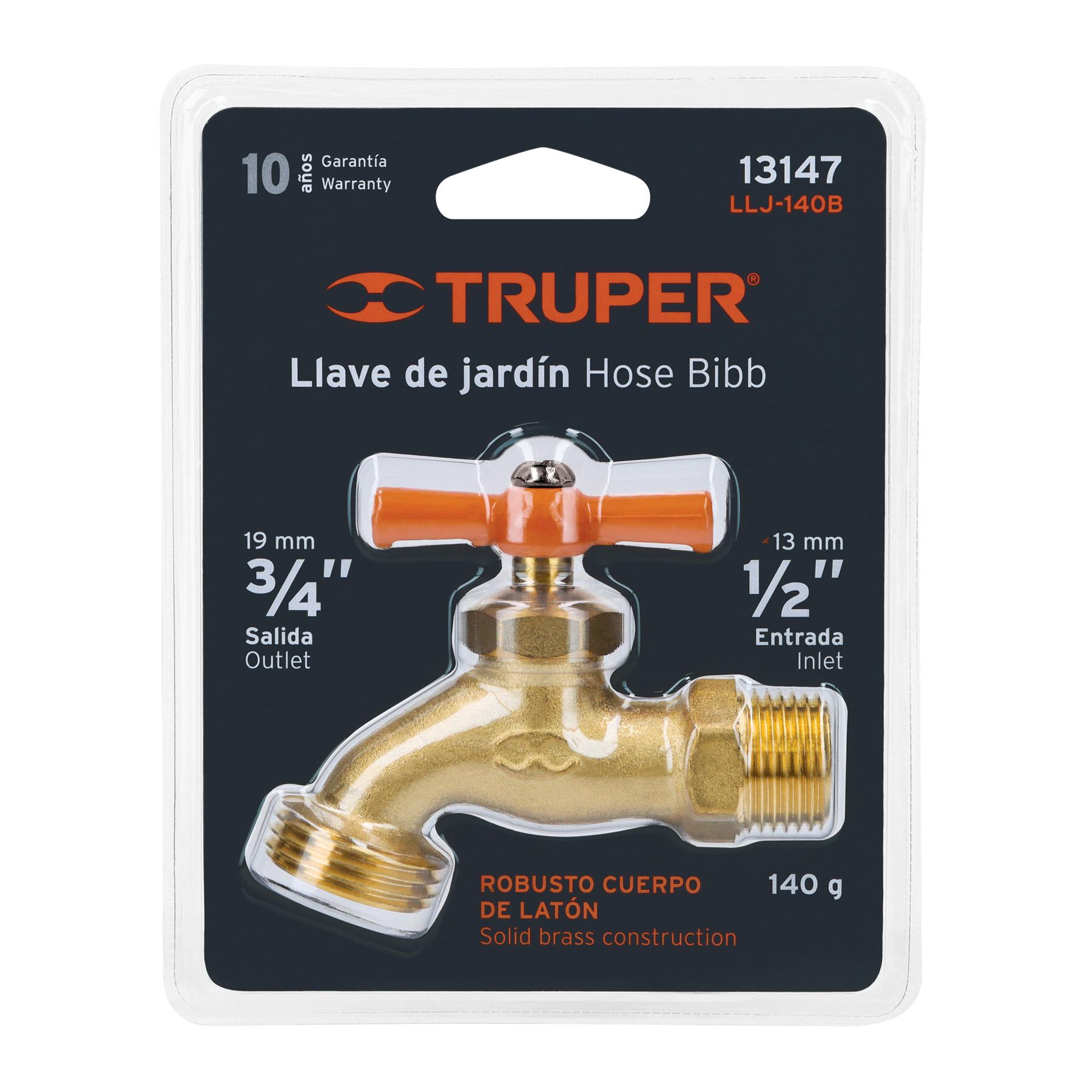 "LLAVE P/MANGUERA, DE LATÓN 140G, 1/2"", BLÍSTER, TRUPER"