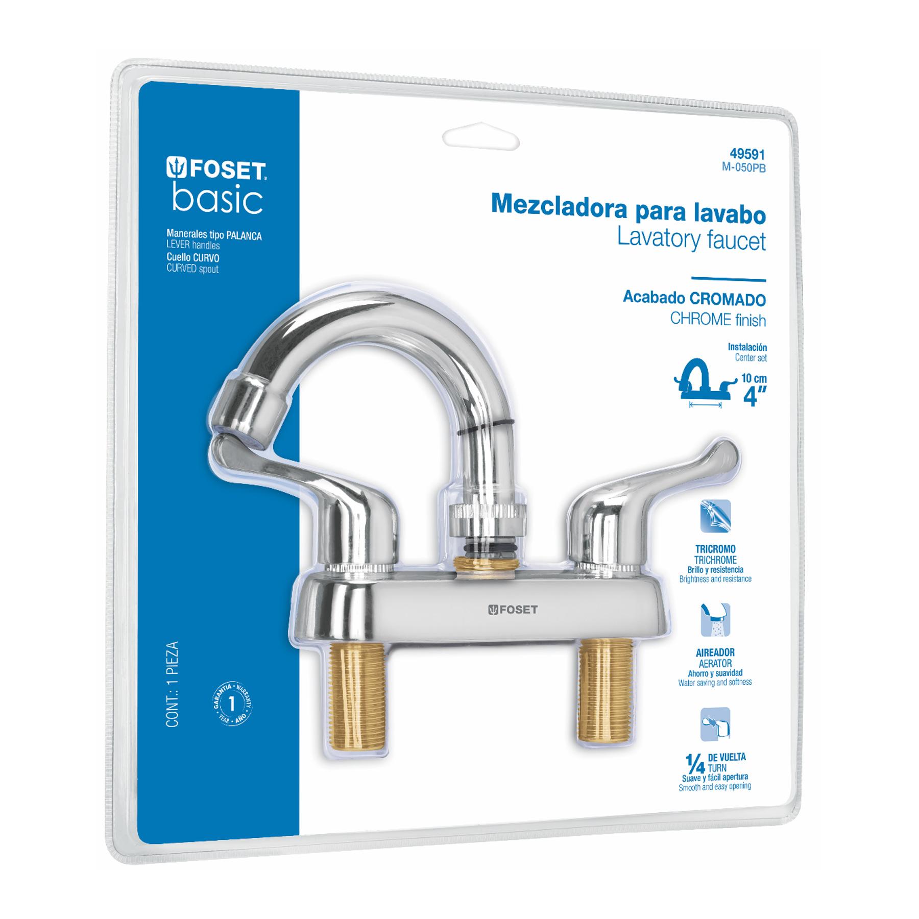 MEZCLADORA MANERALES PALANCA CUELLO CURVO PARA LAVABO, BASIC